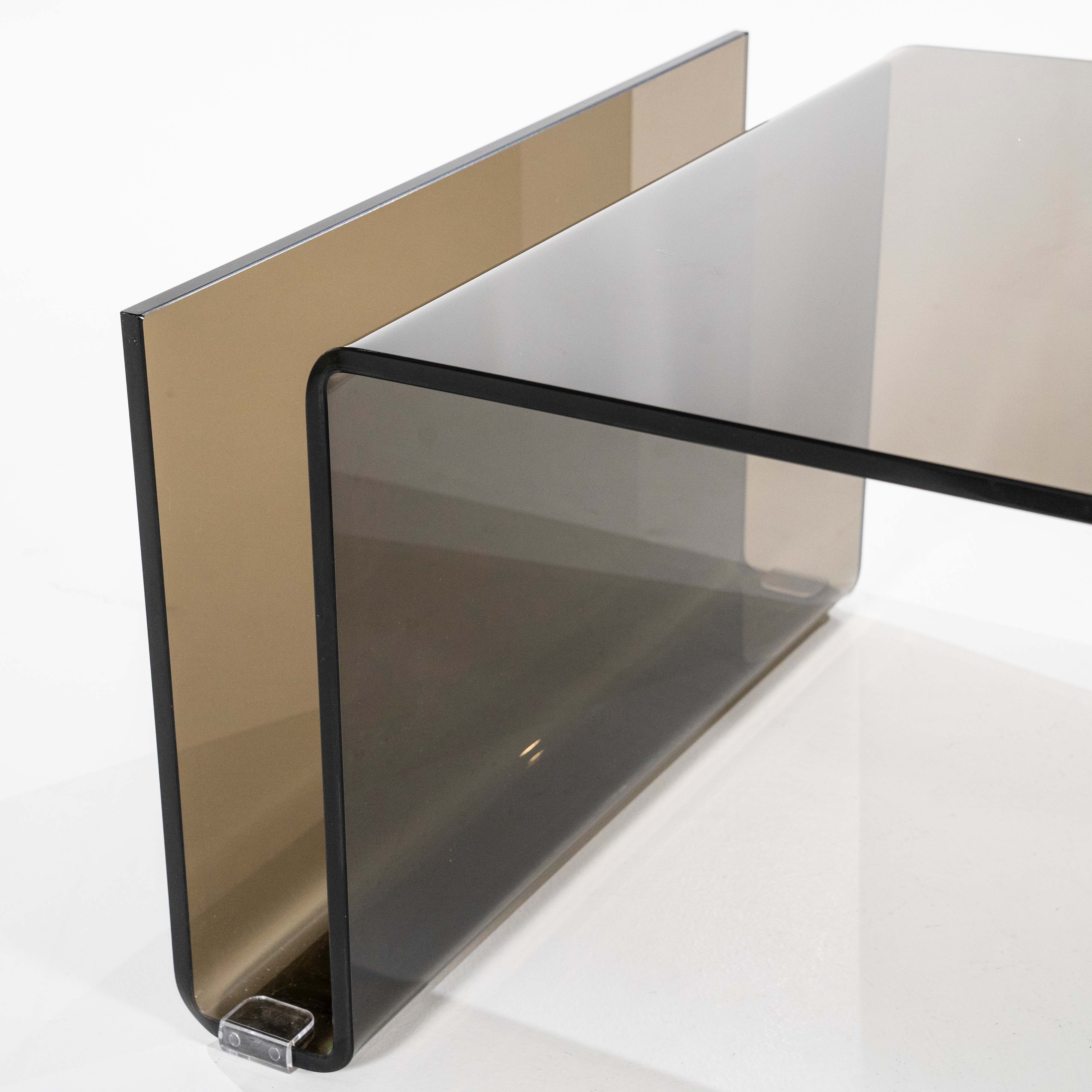 Glazen bijzettafel met opbergvak - donkerbruin