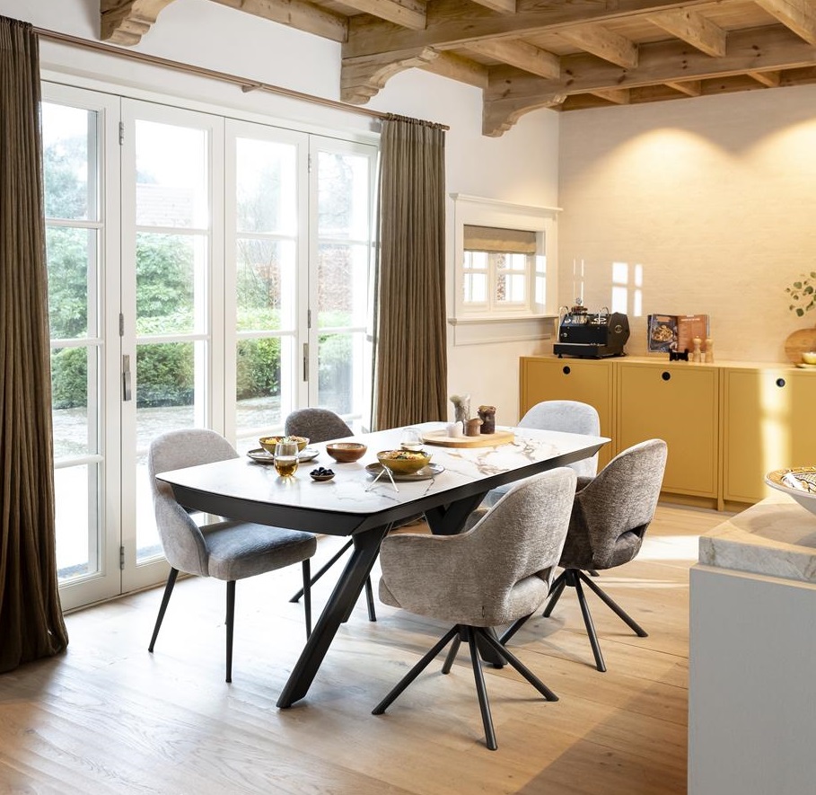 Uitschuifbare eettafel keramiek Vegas 200/280x100cm - wit marmerlook