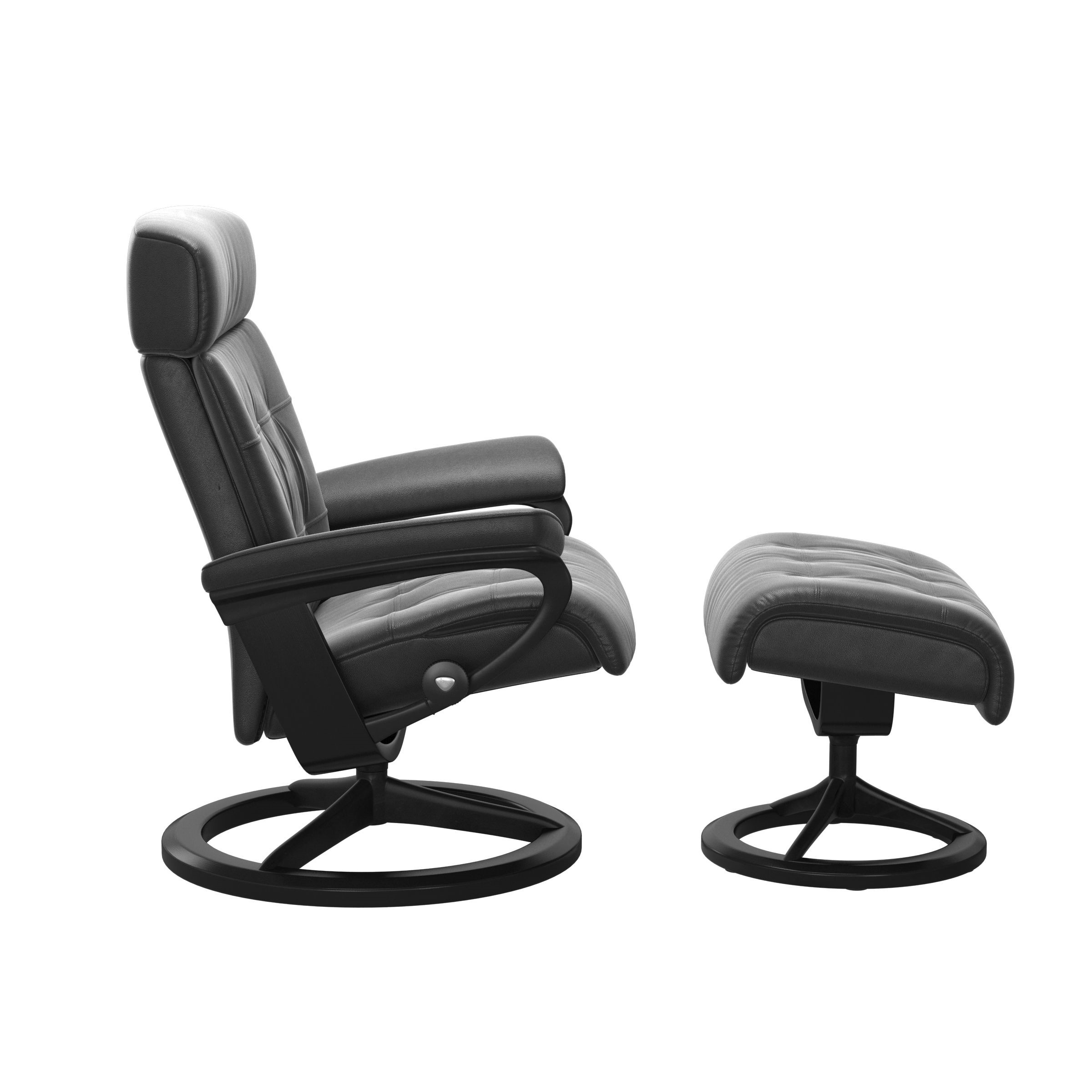 Relaxzetel Erik in leder met voetenbank Medium - zwart