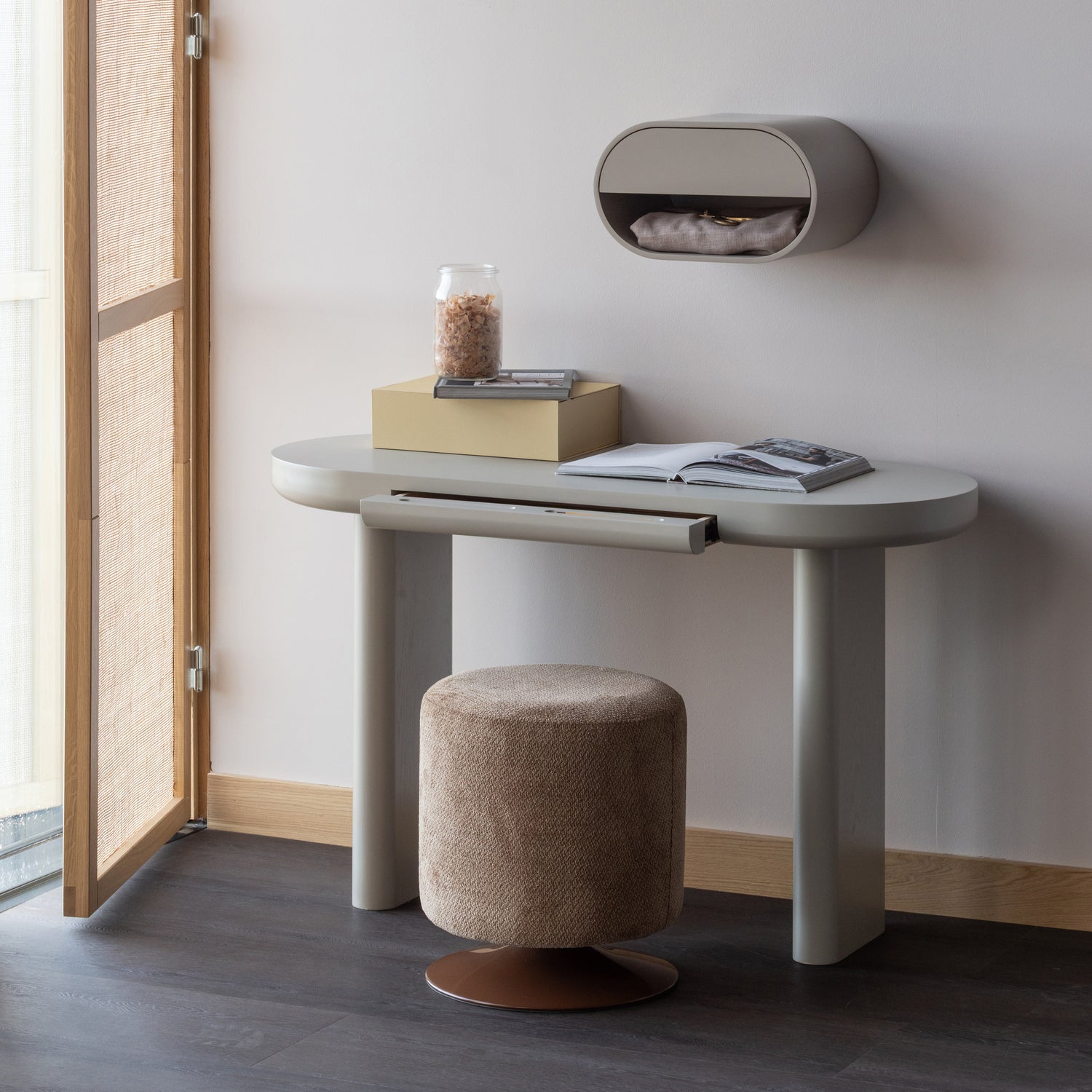 Draaibare poef Islen - bouclé bruin