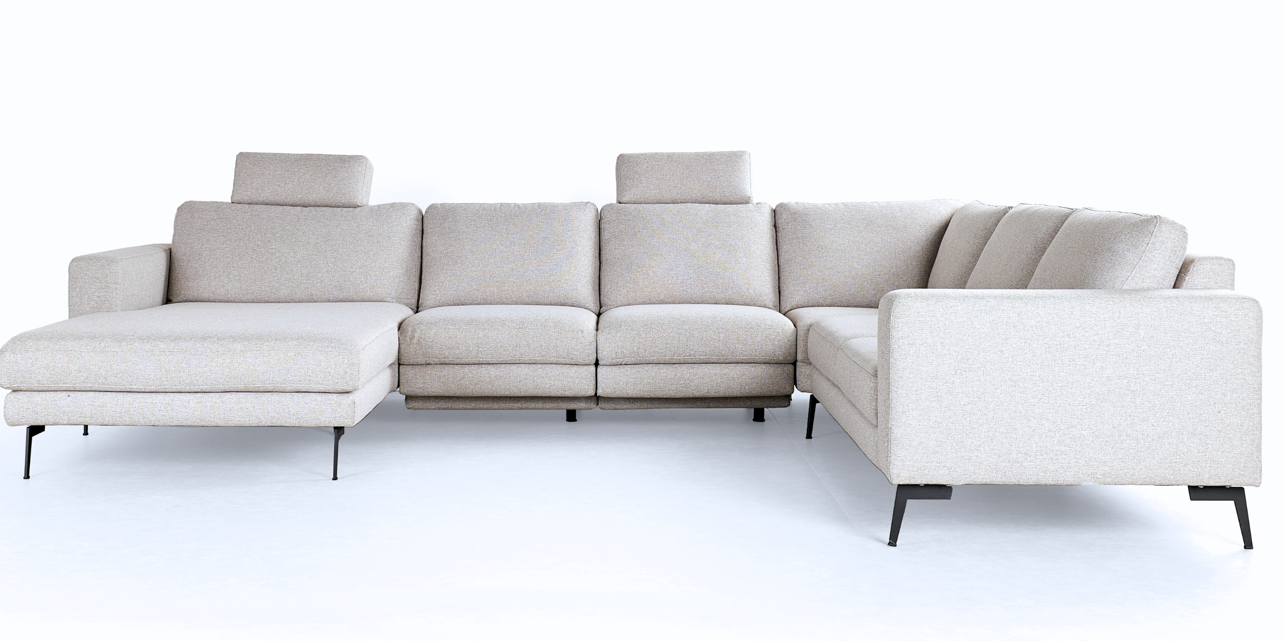 Hoeksalon U-vorm met relax (rechts) - Shell lichtgrijs