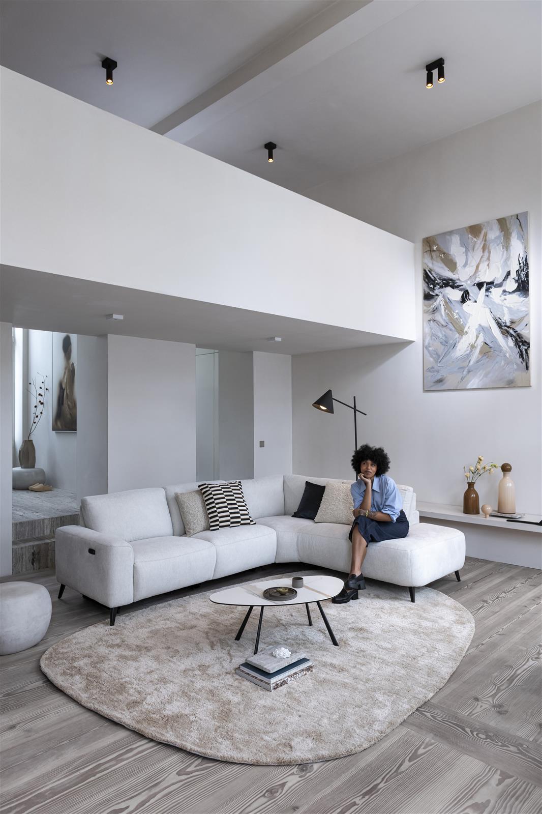 Hoeksalon Carini met elektr. relaxfunctie - ivory