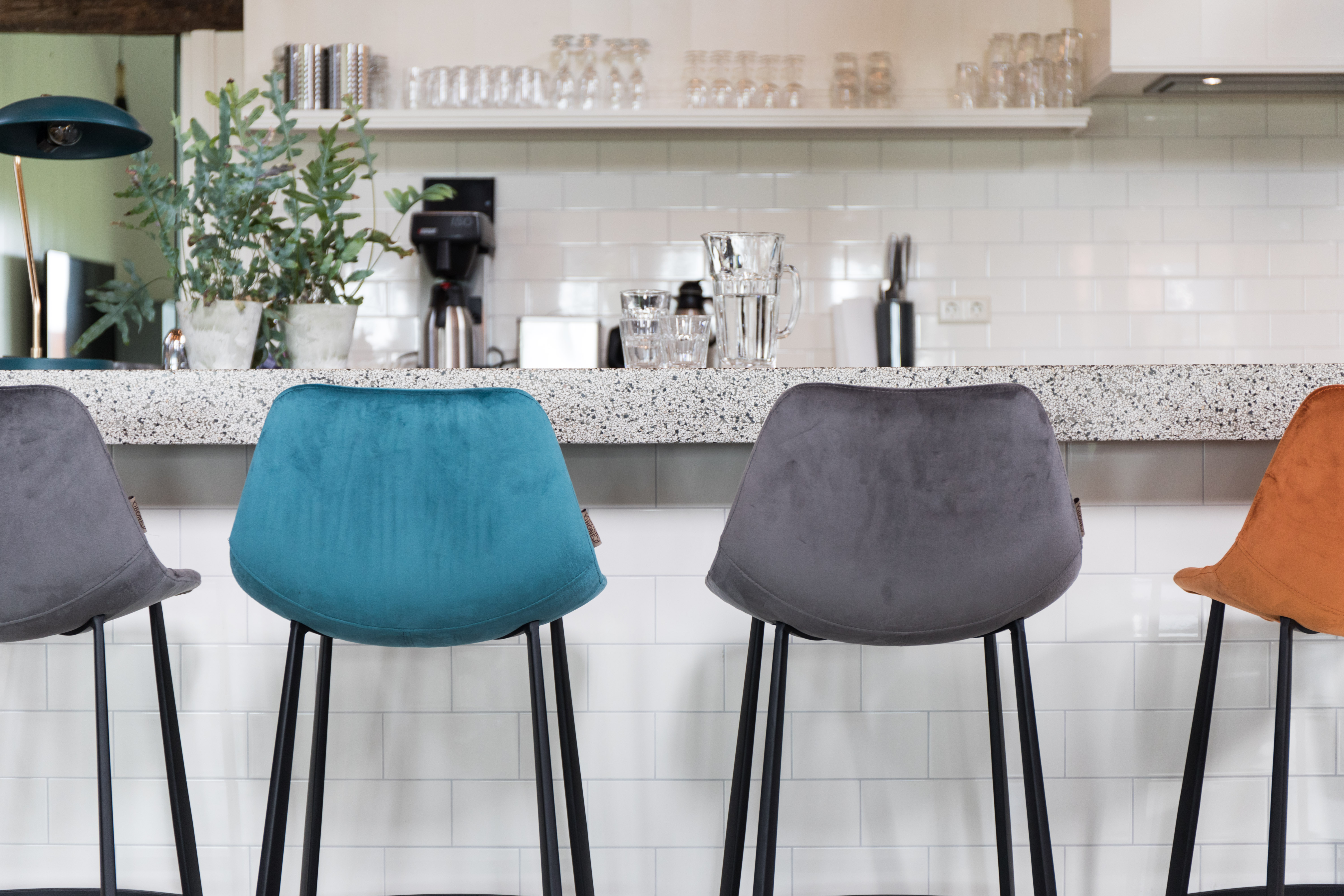Counterstoel Franky in velvet 65cm - Petrol blauw