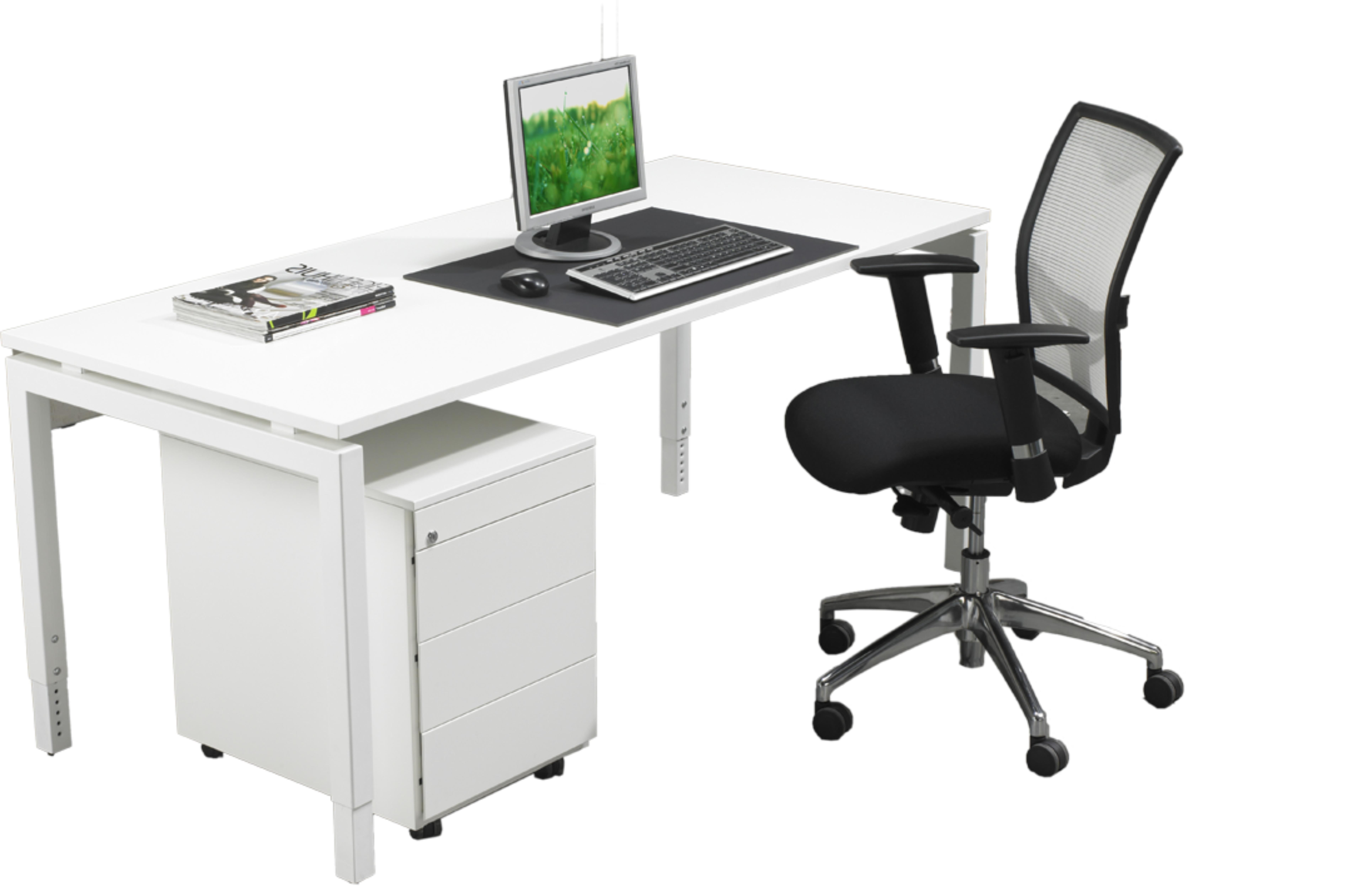 Bureau met ladeblok 160x80cm - wit