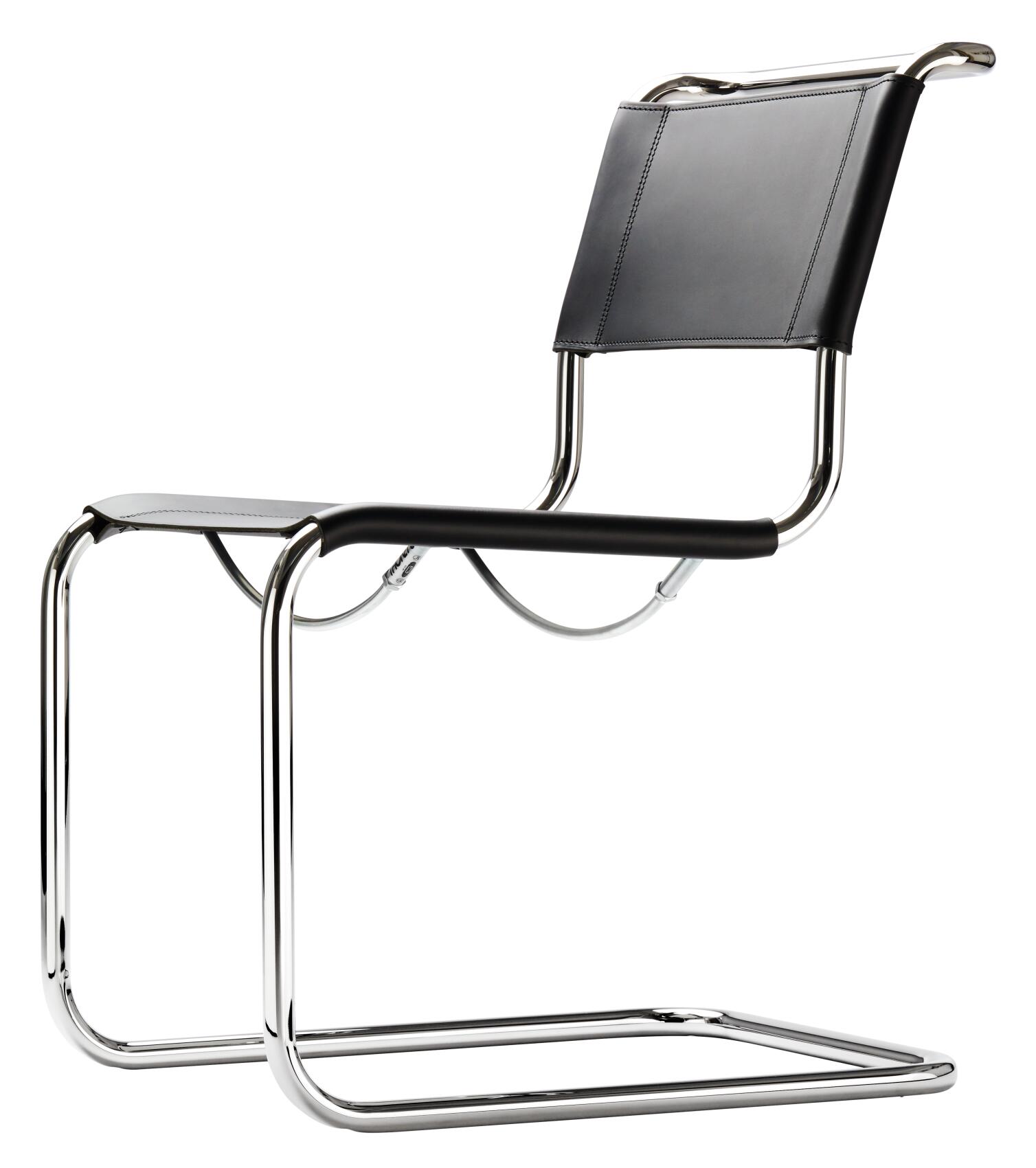 Eetkamerstoel S33 met lederen zitting - zwart/chrome