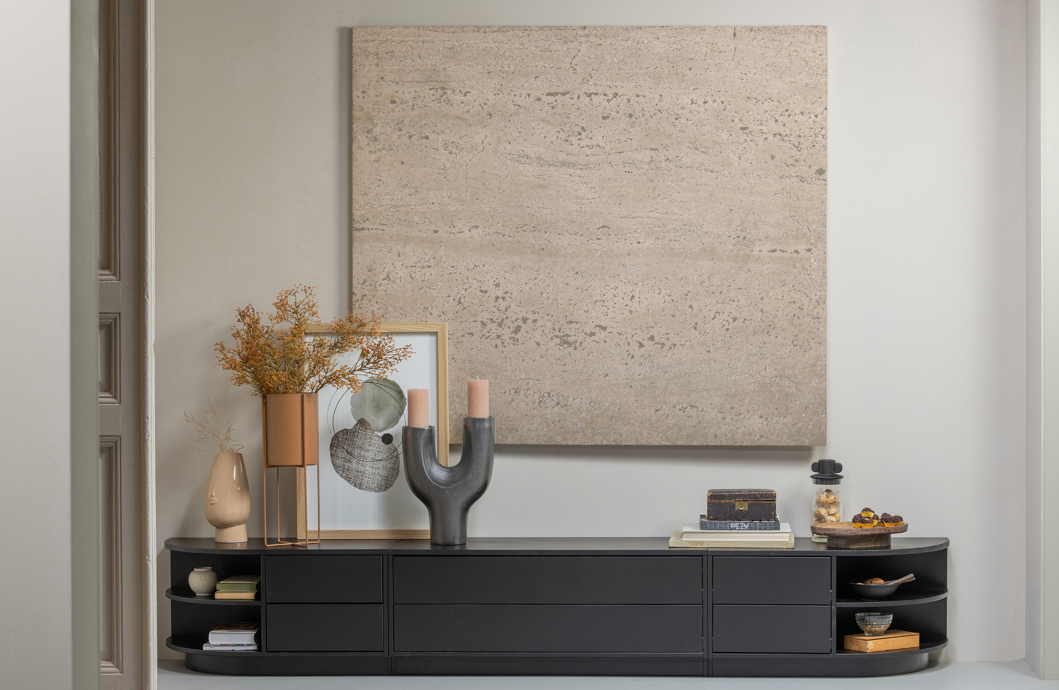 Tv-meubel Finca midden met 2 lades B50cm - zwart