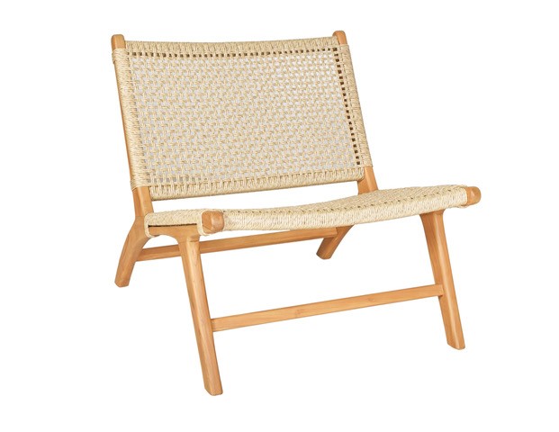 Houten fauteuil met gevlochten zitting - naturel