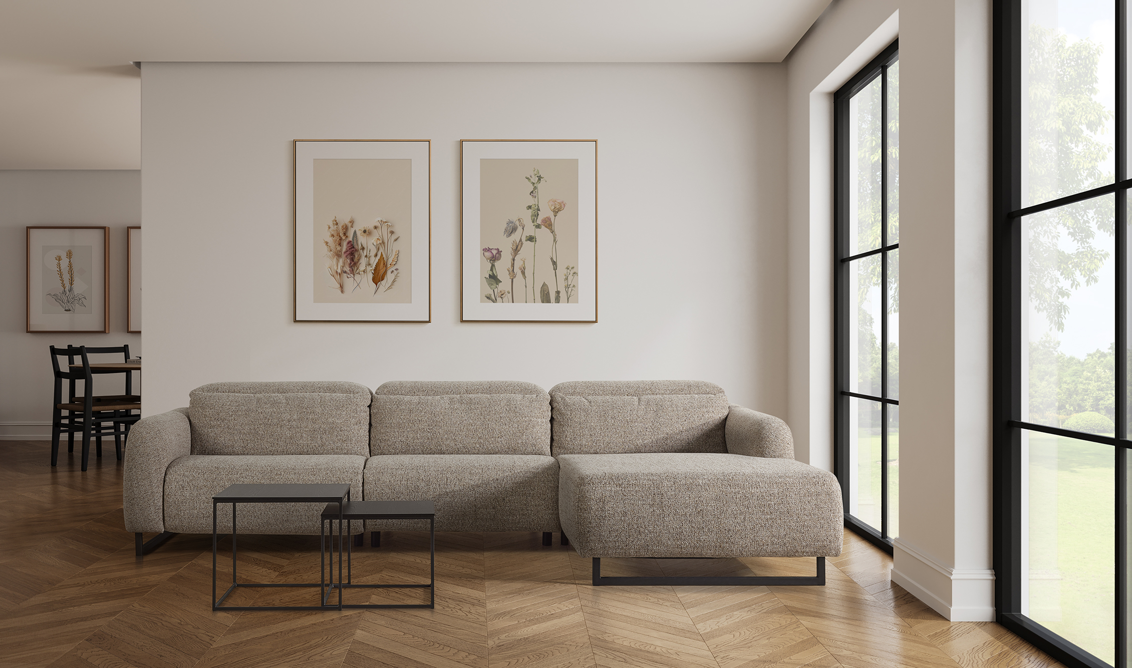 Hoeksalon met longchair (rechts) - mocca