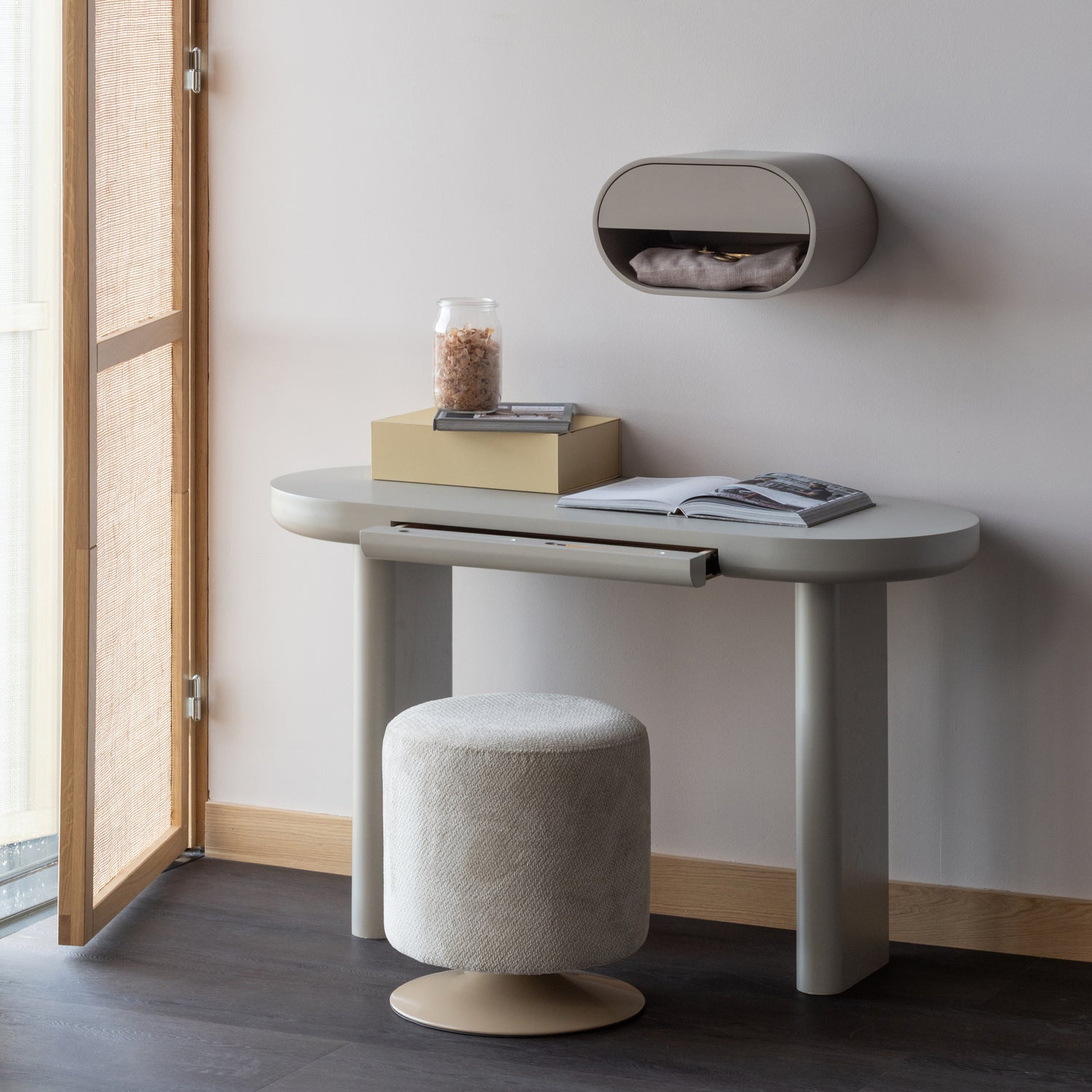 Draaibare poef Islen - bouclé beige