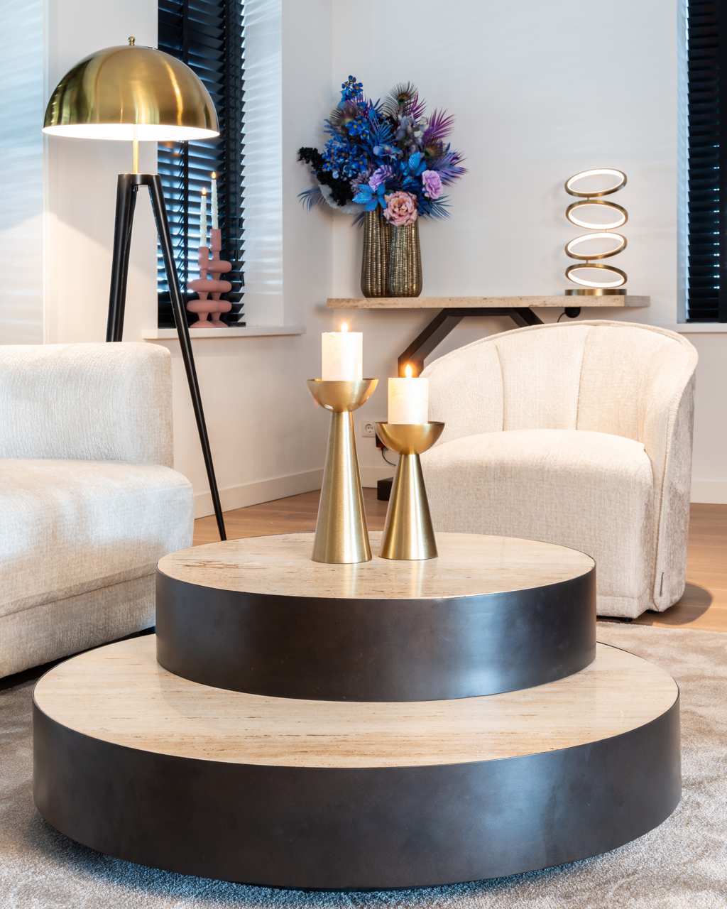 Salontafel Avalon diam.100cm - travertine/metaal