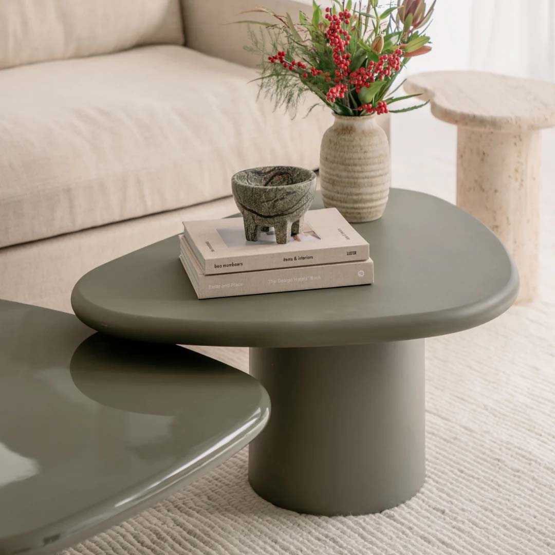 Set: 2 salontafels in Stoneskin - Olive groen