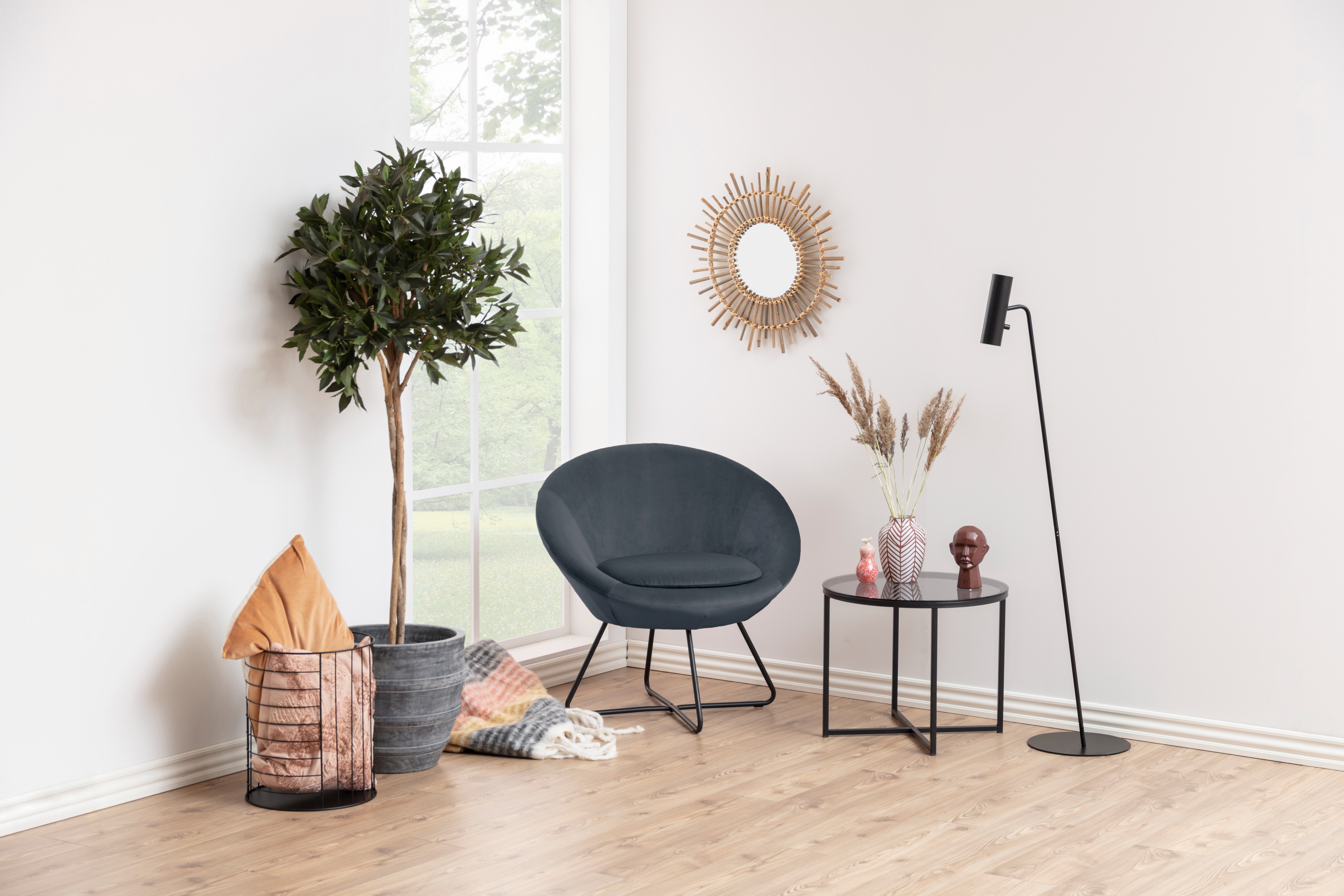 Fauteuil in fluweel - donkergrijs