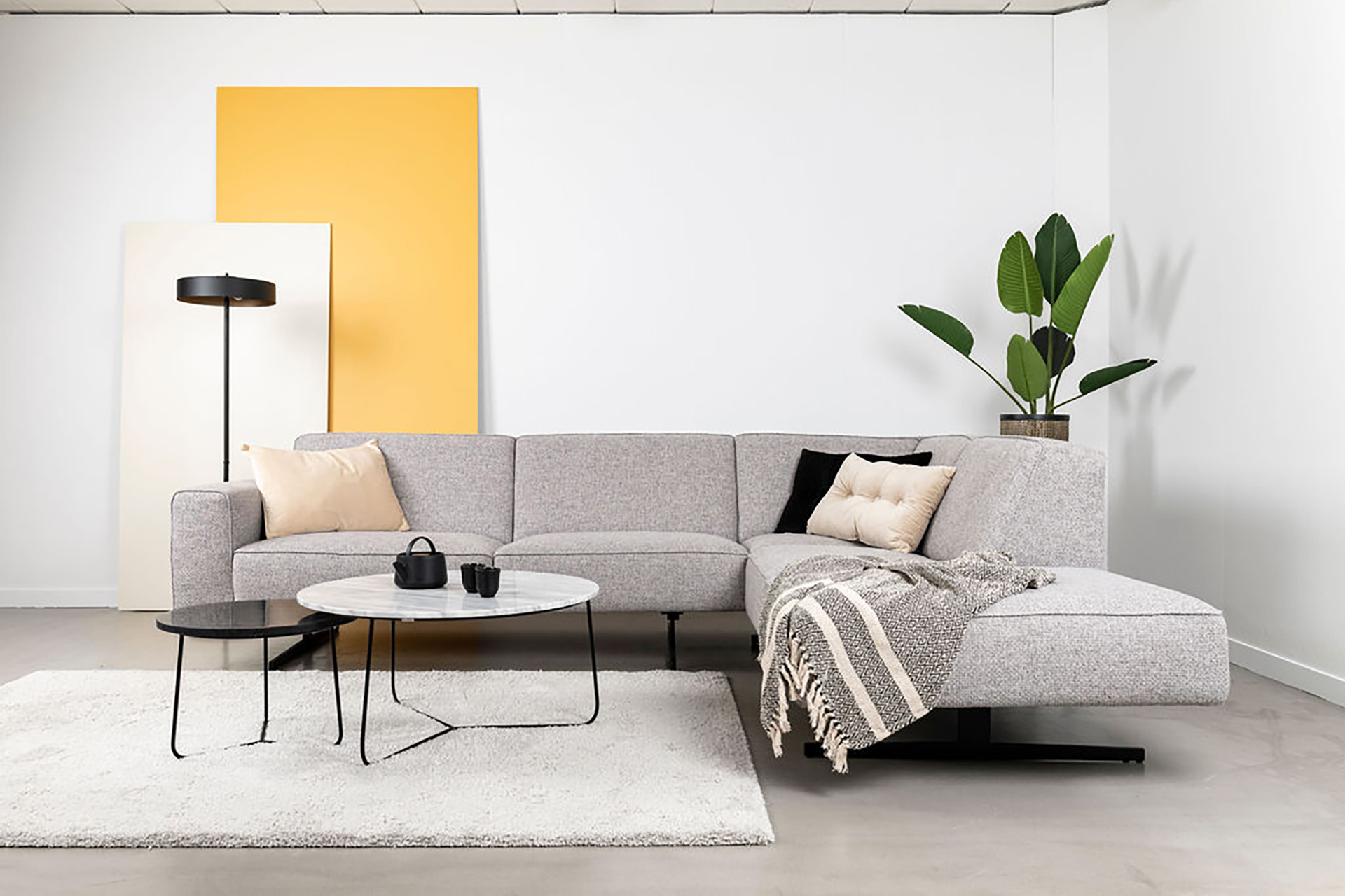 Hoeksalon met longchair (rechts) - lichtgrijs