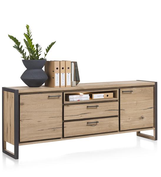 Dressoir Metalo met 2 deuren en 2 lades B210cm - natuur