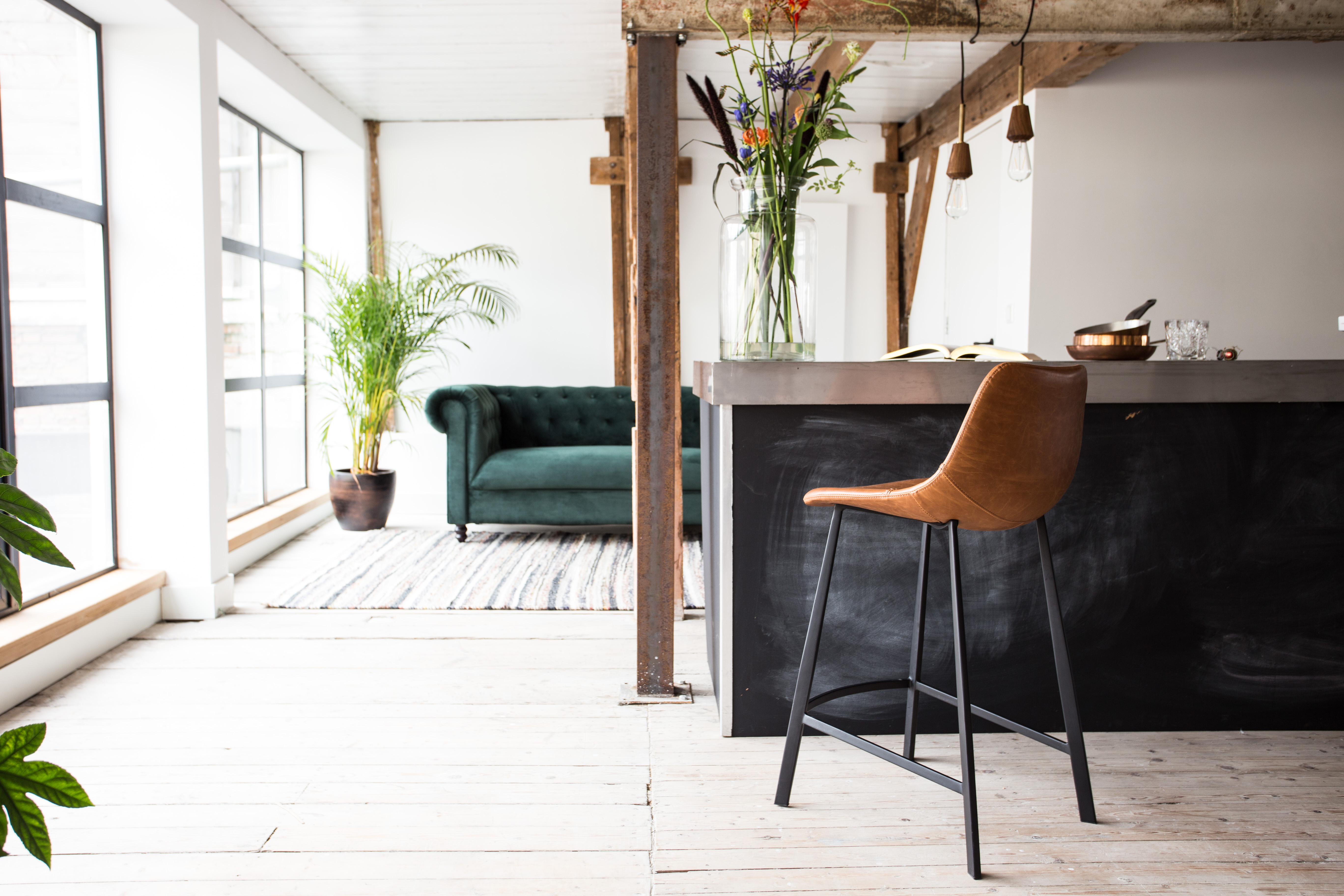 Counterstoel Franky in lederlook 65cm - bruin
