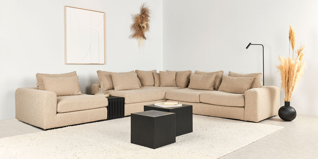 Hoeksalon met tussentafel (rechts) - Luno beige