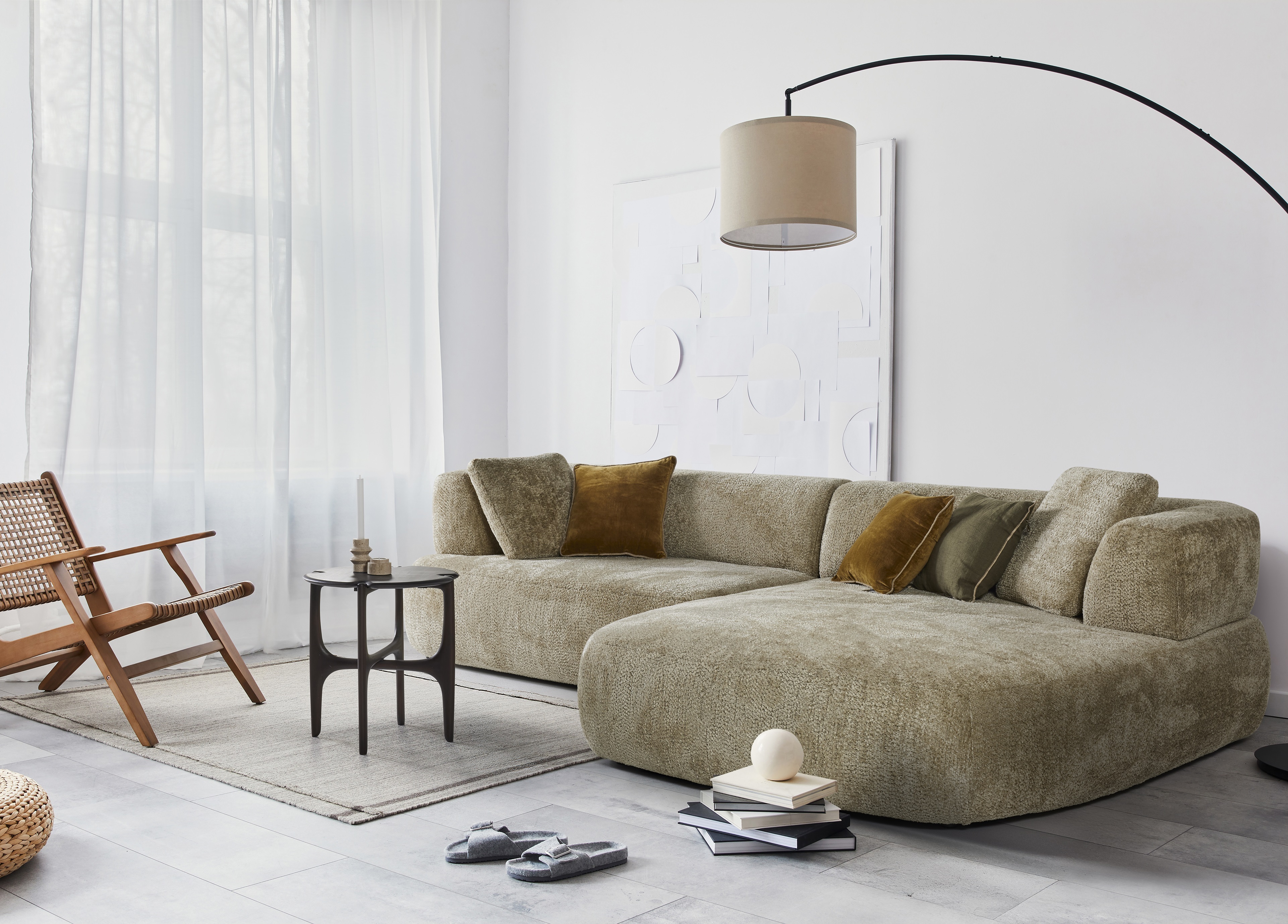 Hoeksalon met longchair (rechts) - Papyrus groen