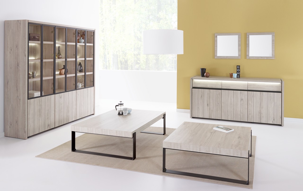 Dressoir met 3 deuren en 3 lades B224cm - lichtgrijs eiken