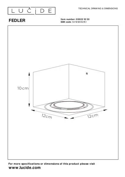 Plafondspot Fedler vierkant GU10 - wit