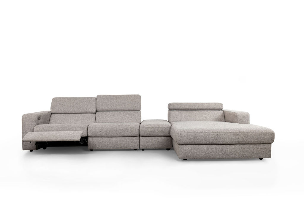 Tweedelig hoeksalon met poef en longchair (rechts) - Ciro lichtgrijs