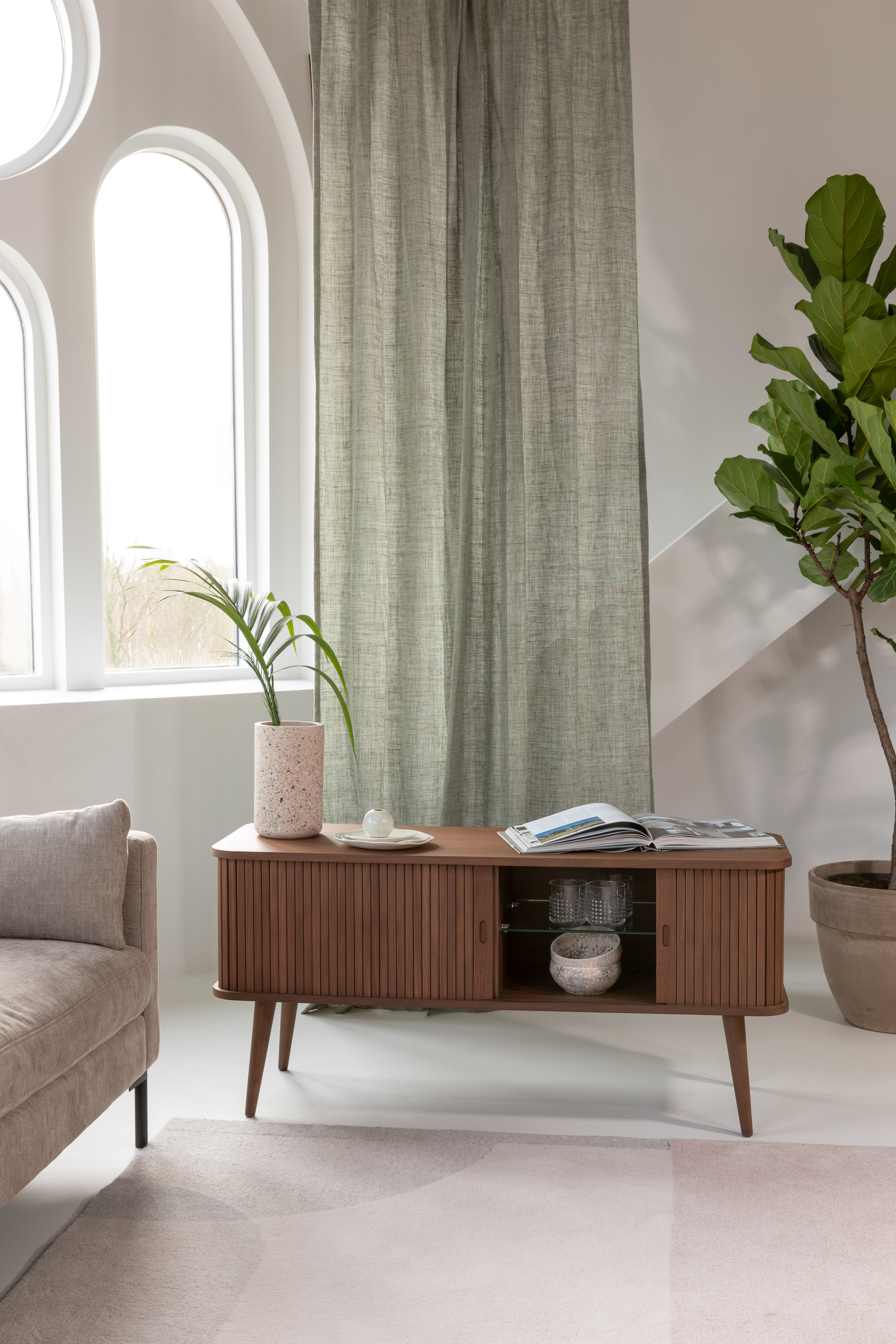 Dressoir Barbier met 2 schuifdeuren - natuur walnoot