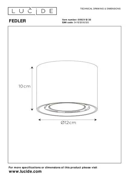 Plafondspot Fedler GU10 rond - zwart 
