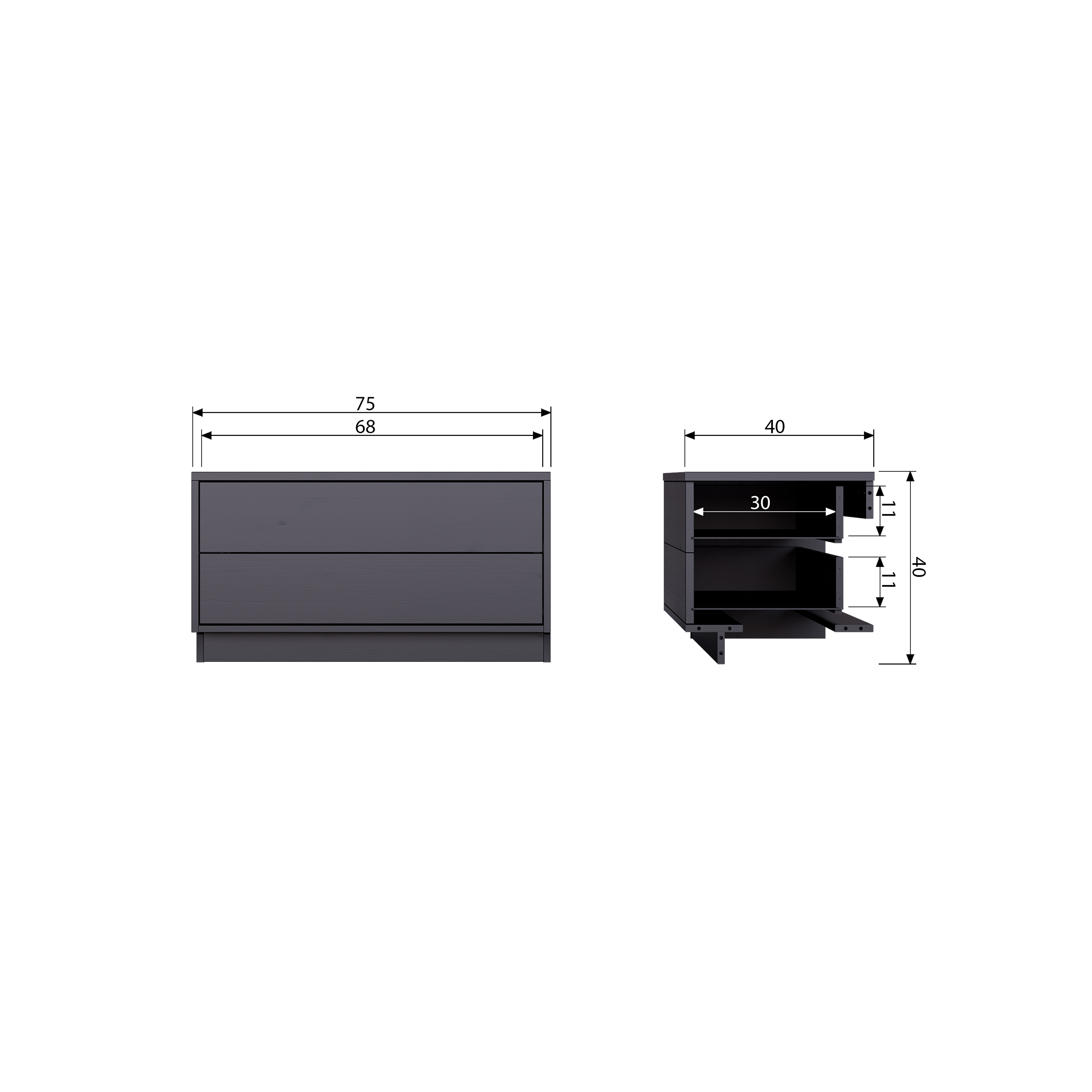 Tv-meubel Finca midden met 2 lades B75cm - zwart