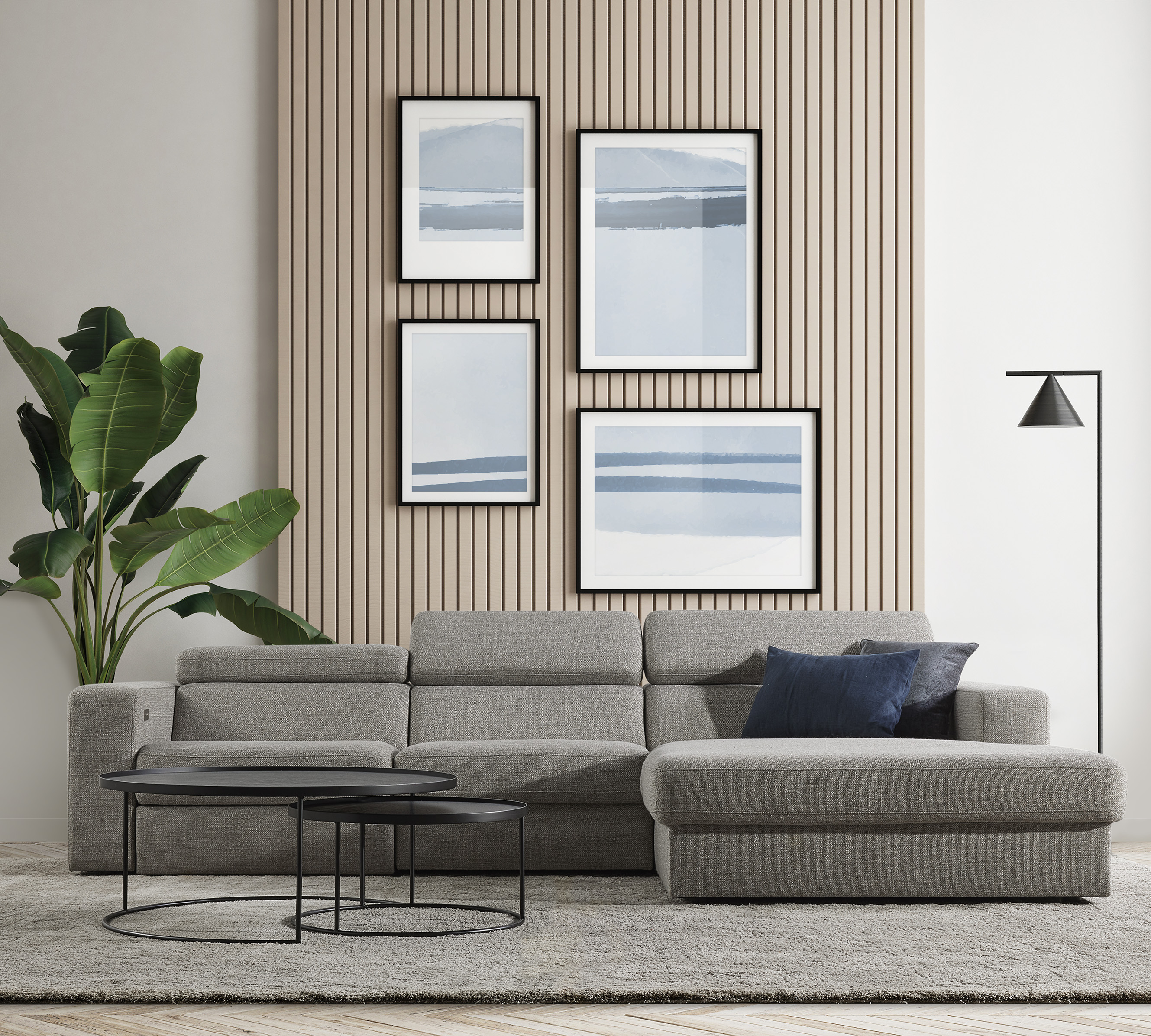 Hoeksalon met elektrische relax en longchair (rechts) - Ciro lichtgrijs
