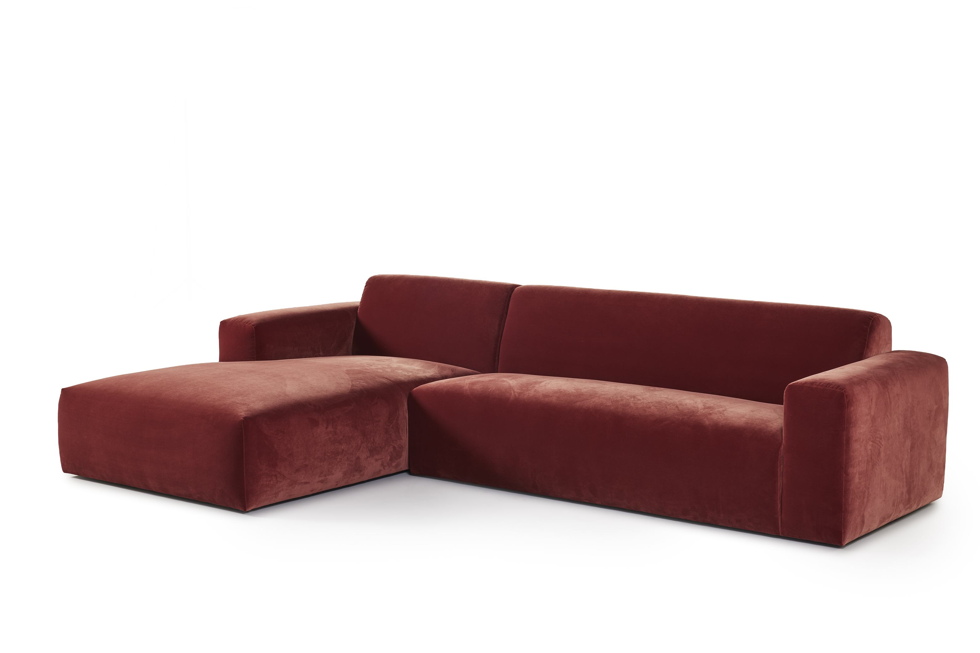 Hoeksalon met longchair links - bordeaux