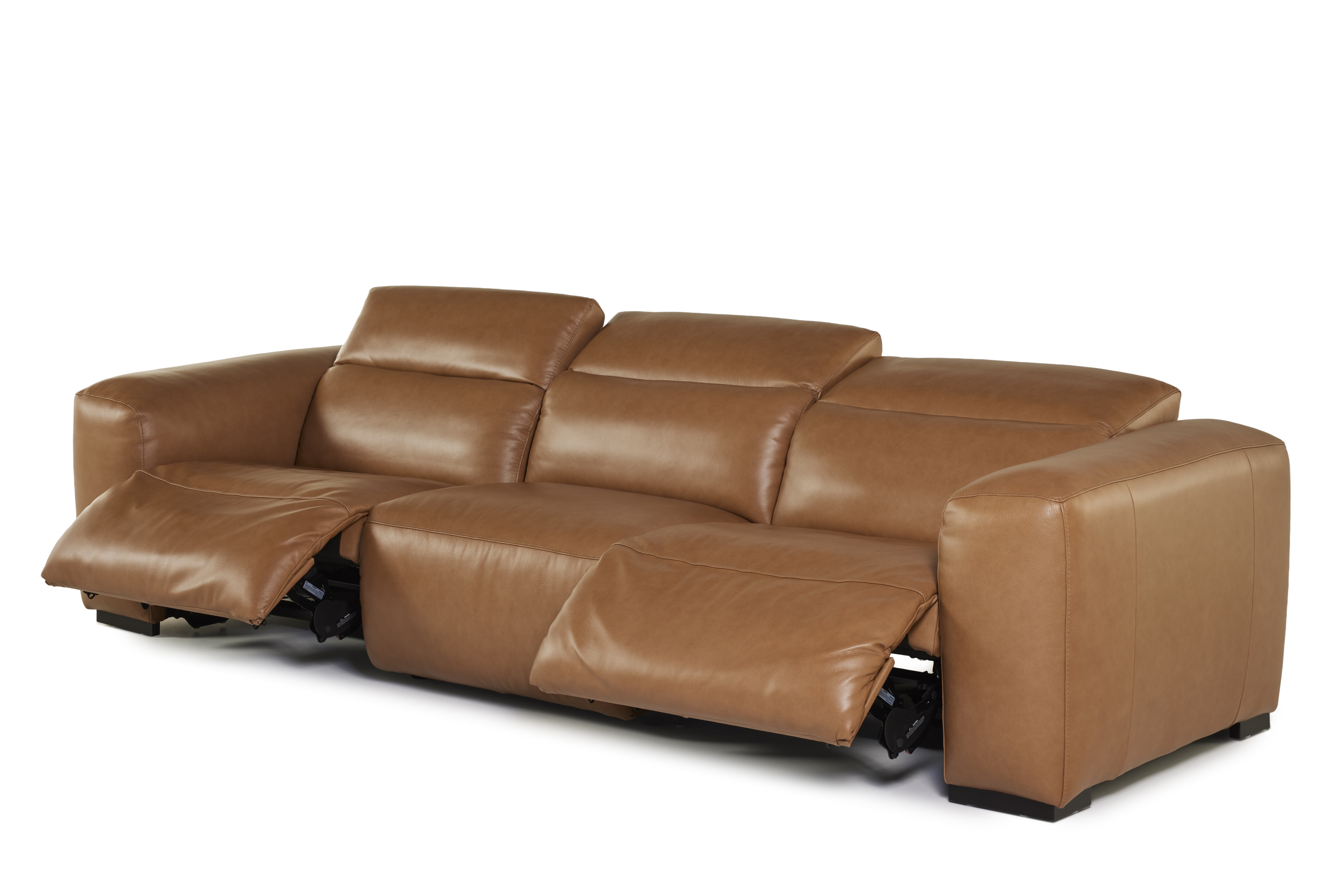 Lederen 4-zit met elektrische relaxfuncties - cognac