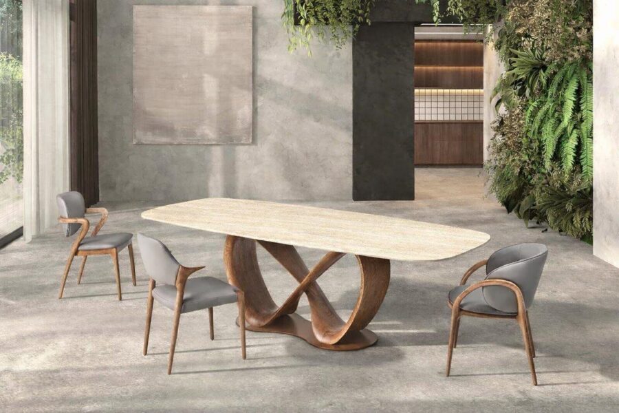 Tafel met keramisch blad 260x108cm - gemarmerd