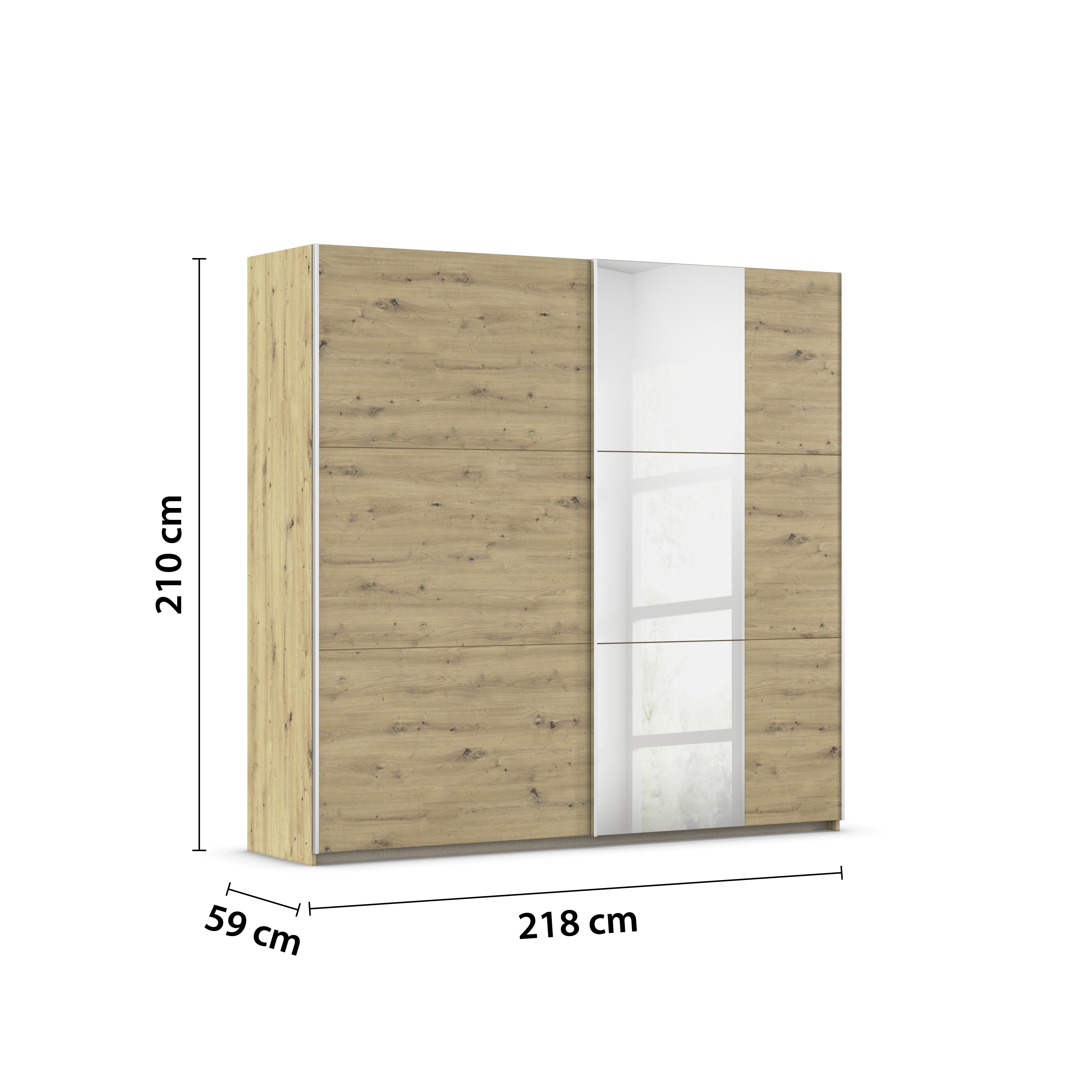 Schuifdeurkast met spiegel 218x210cm - natuur