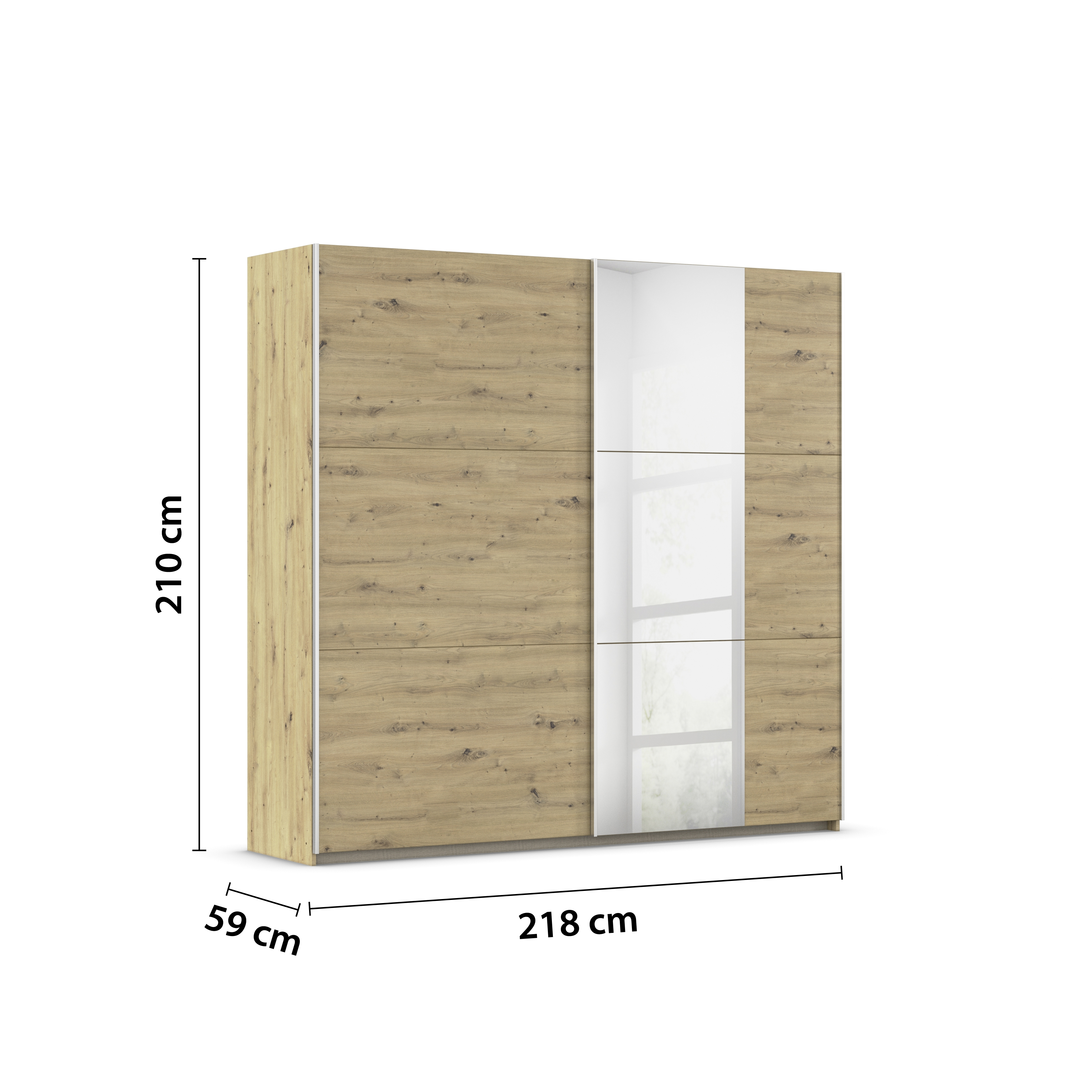 Schuifdeurkast 218x210cm met spiegel - eiken look