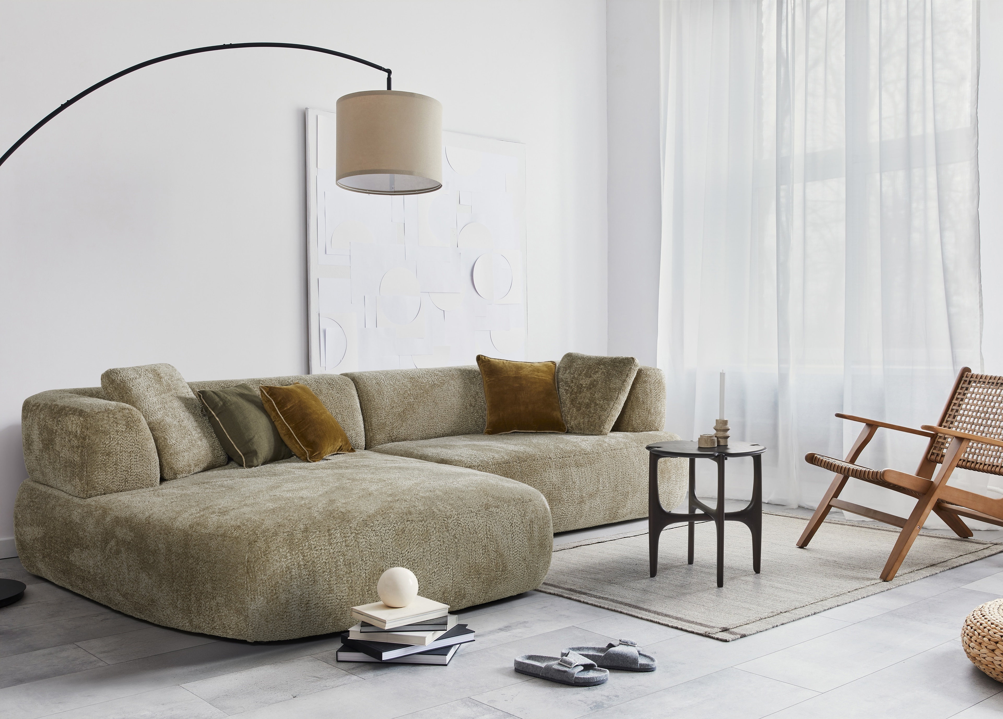 Hoeksalon met longchair (links) - Papyrus groen