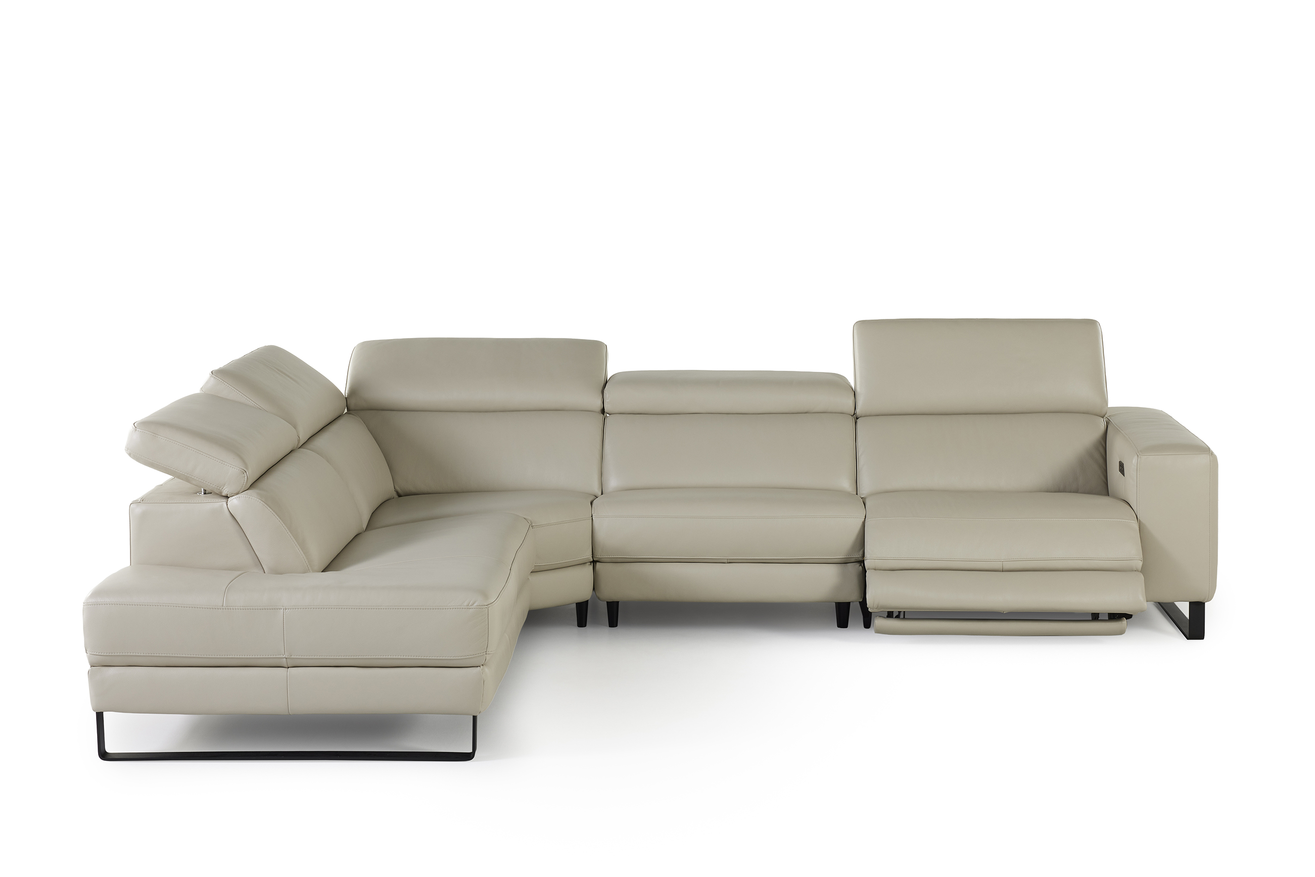 Hoeksalon met elektr. relax - leder: light grey