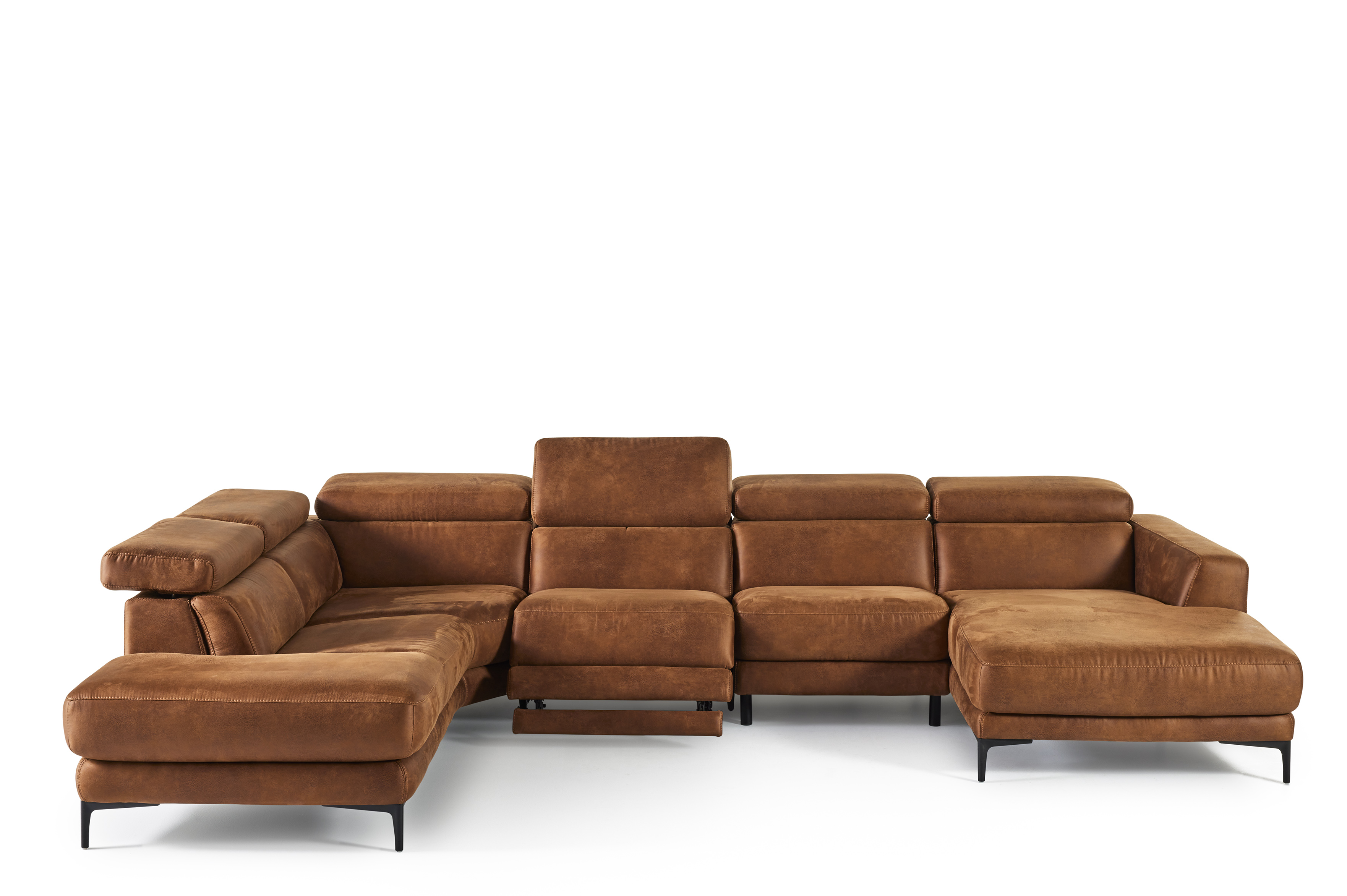 Hoeksalon U-vorm met elektrische relax (links) - cognac