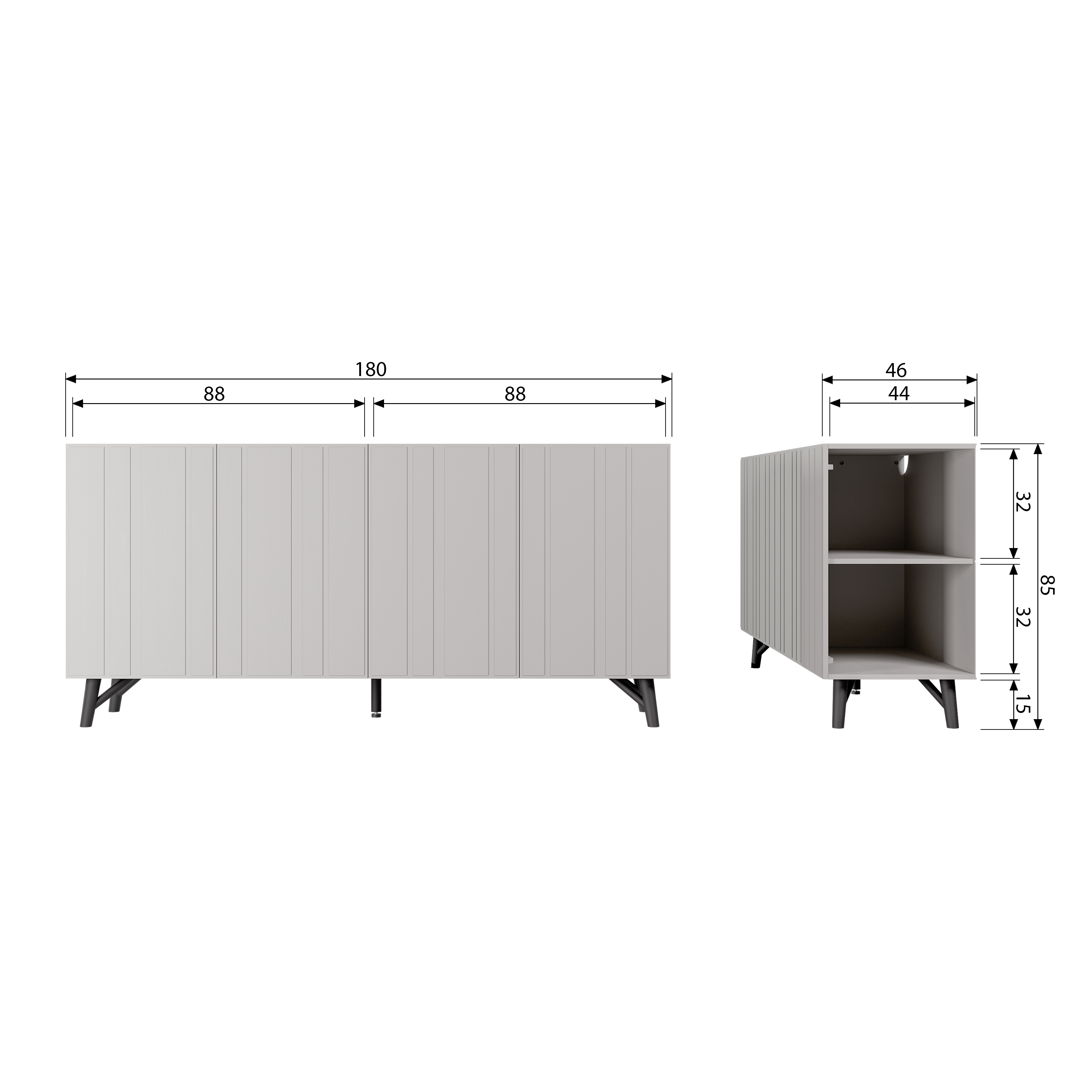 Dressoir Miller met 4 deuren - Dust wit