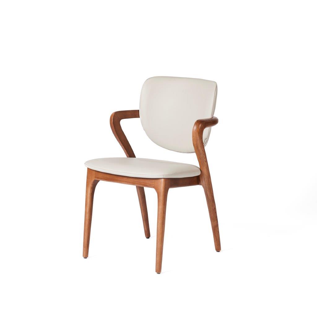 Stoel in leder lichtgrijs / ash wood bruin