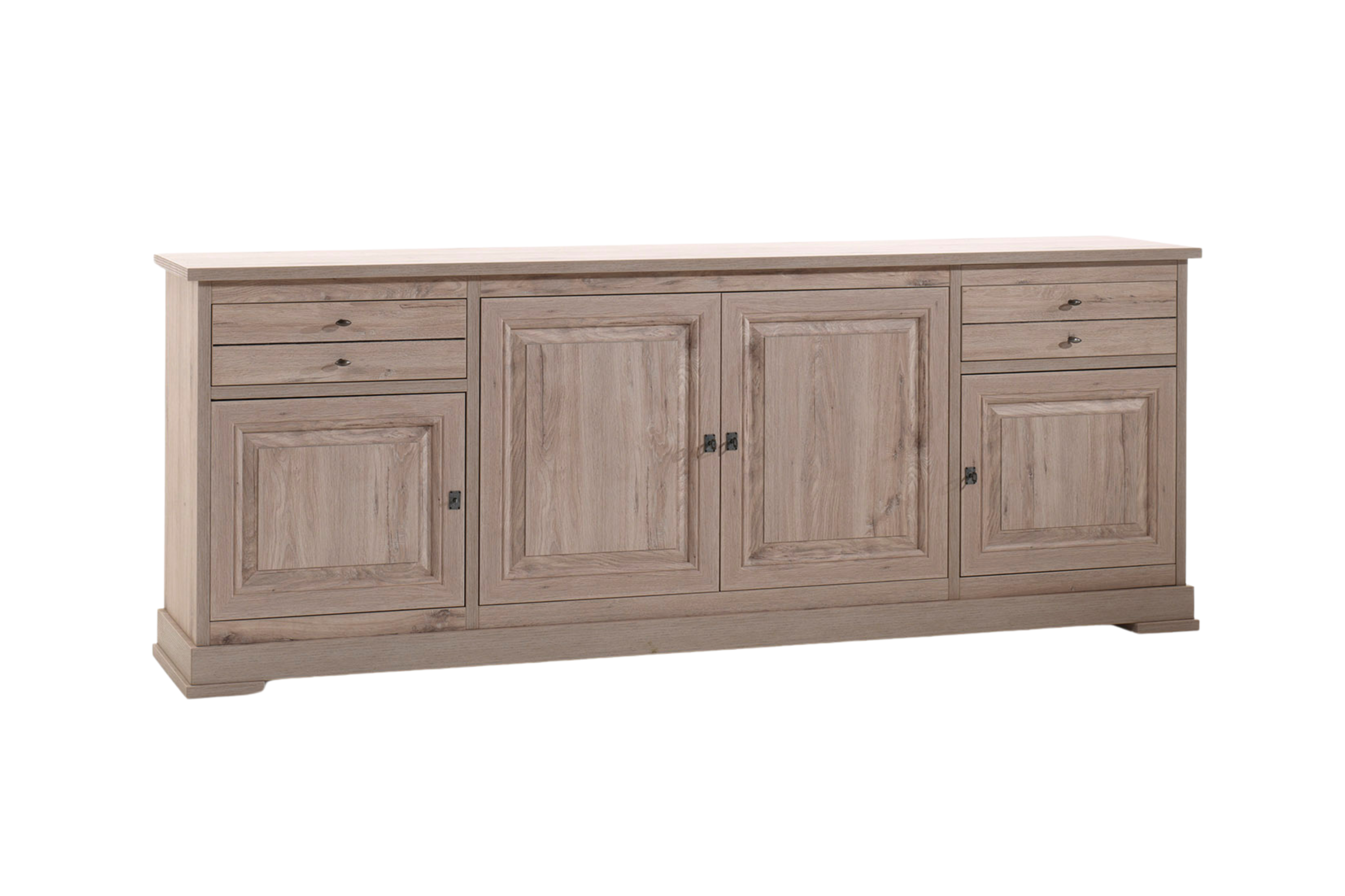 Dressoir met 4 deuren en 4 lades B221cm - lichtgrijs eiken