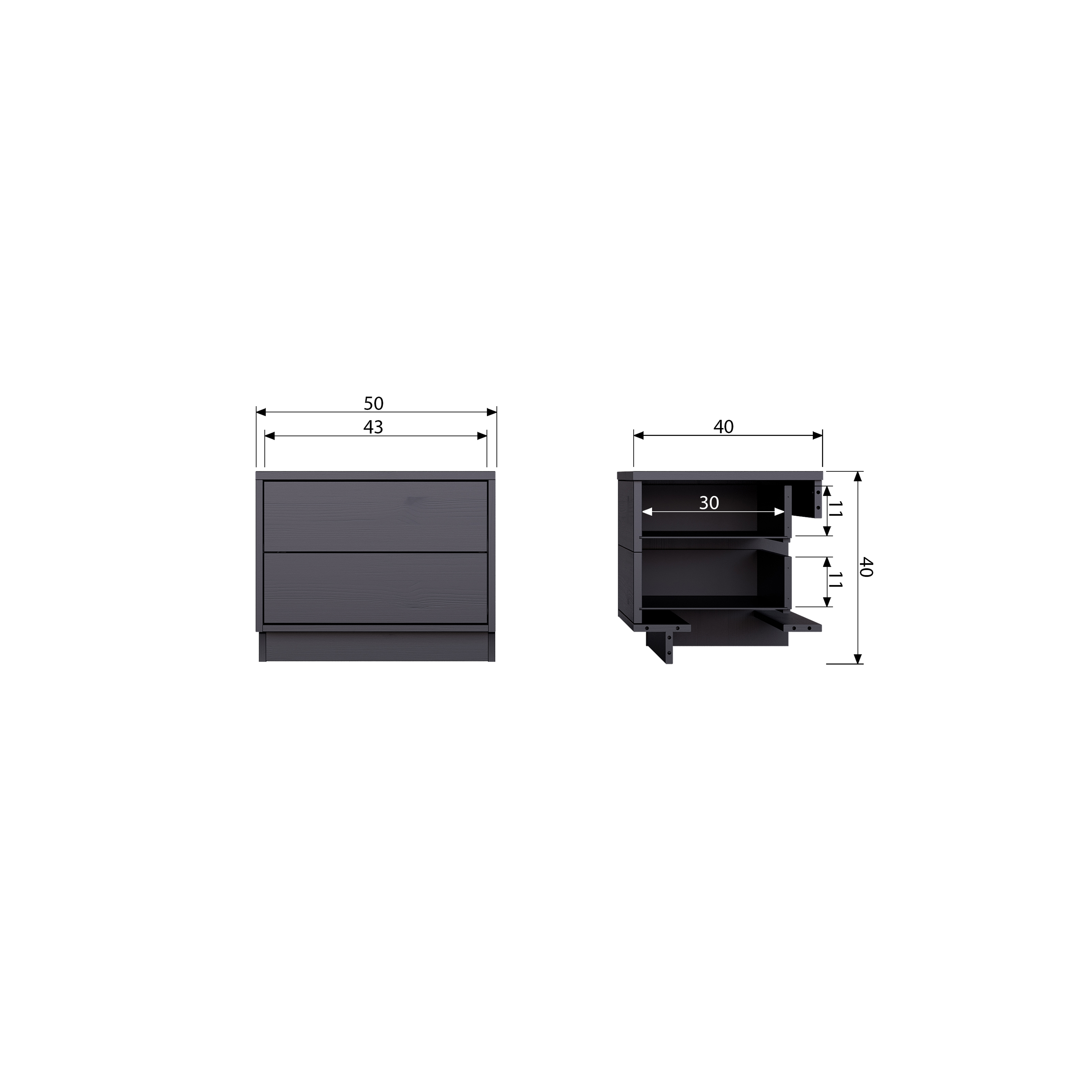 Tv-meubel Finca midden met 2 lades B50cm - zwart