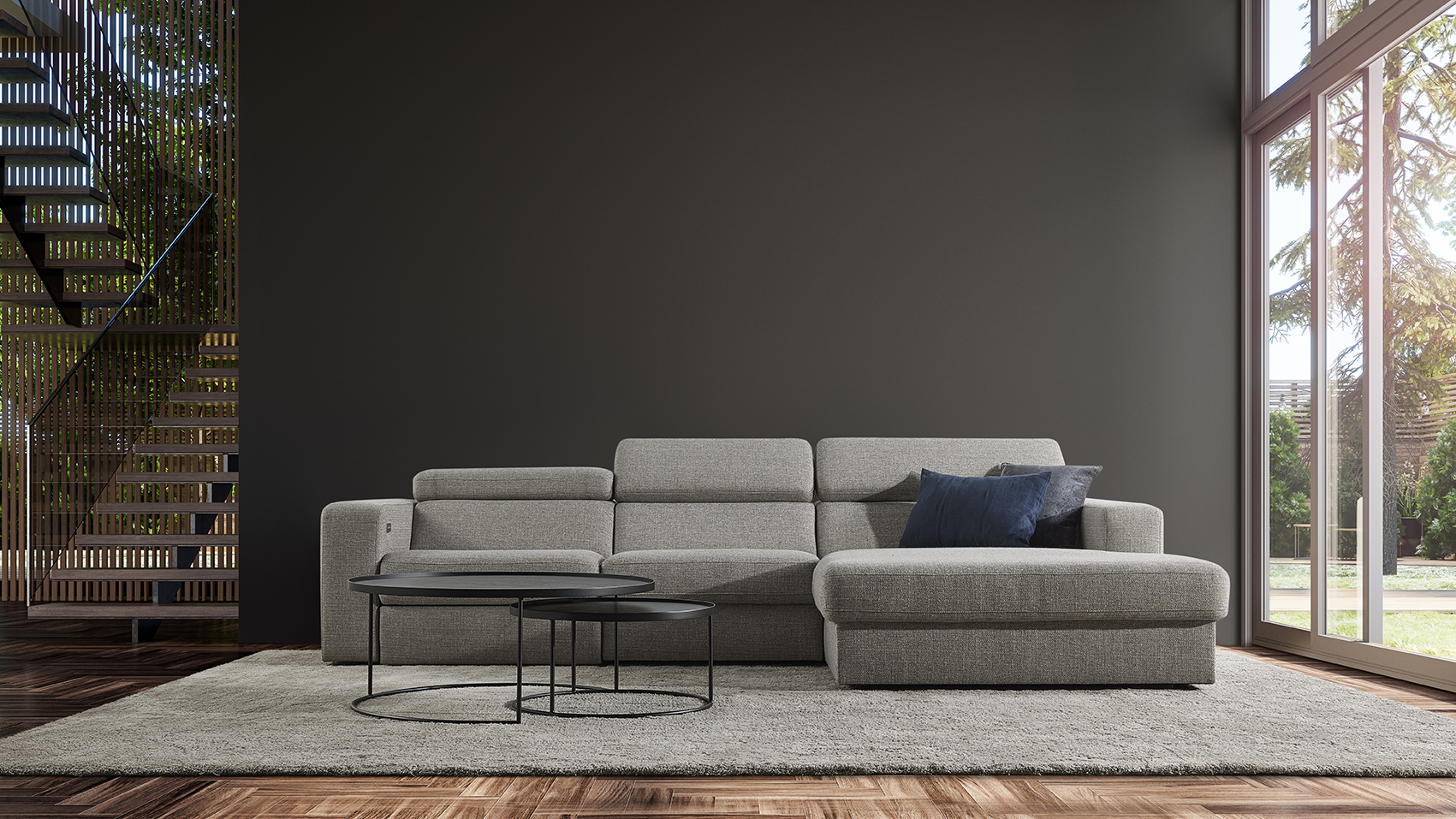 Hoeksalon met elektrische relax en longchair (rechts) - Ciro lichtgrijs