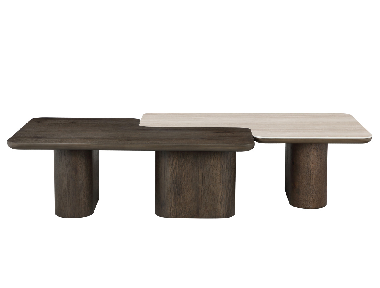 Set v/2 salontafels - oak veneer/travertine