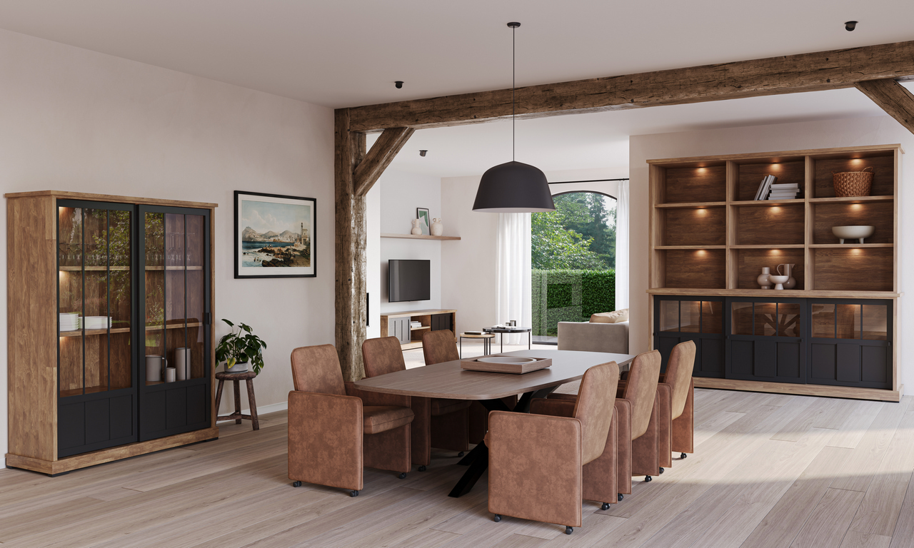 Barkast incl. verlichting - old teak/matt black