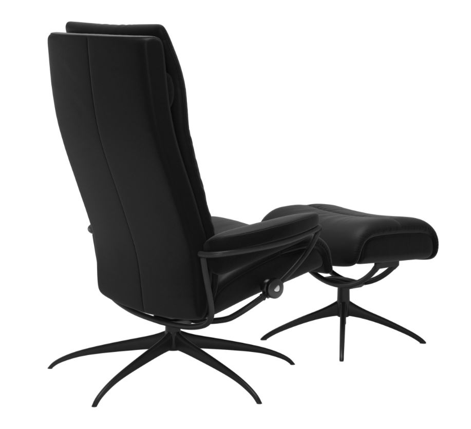 Relaxzetel Tokyo High Back in leder met voetenbank - zwart