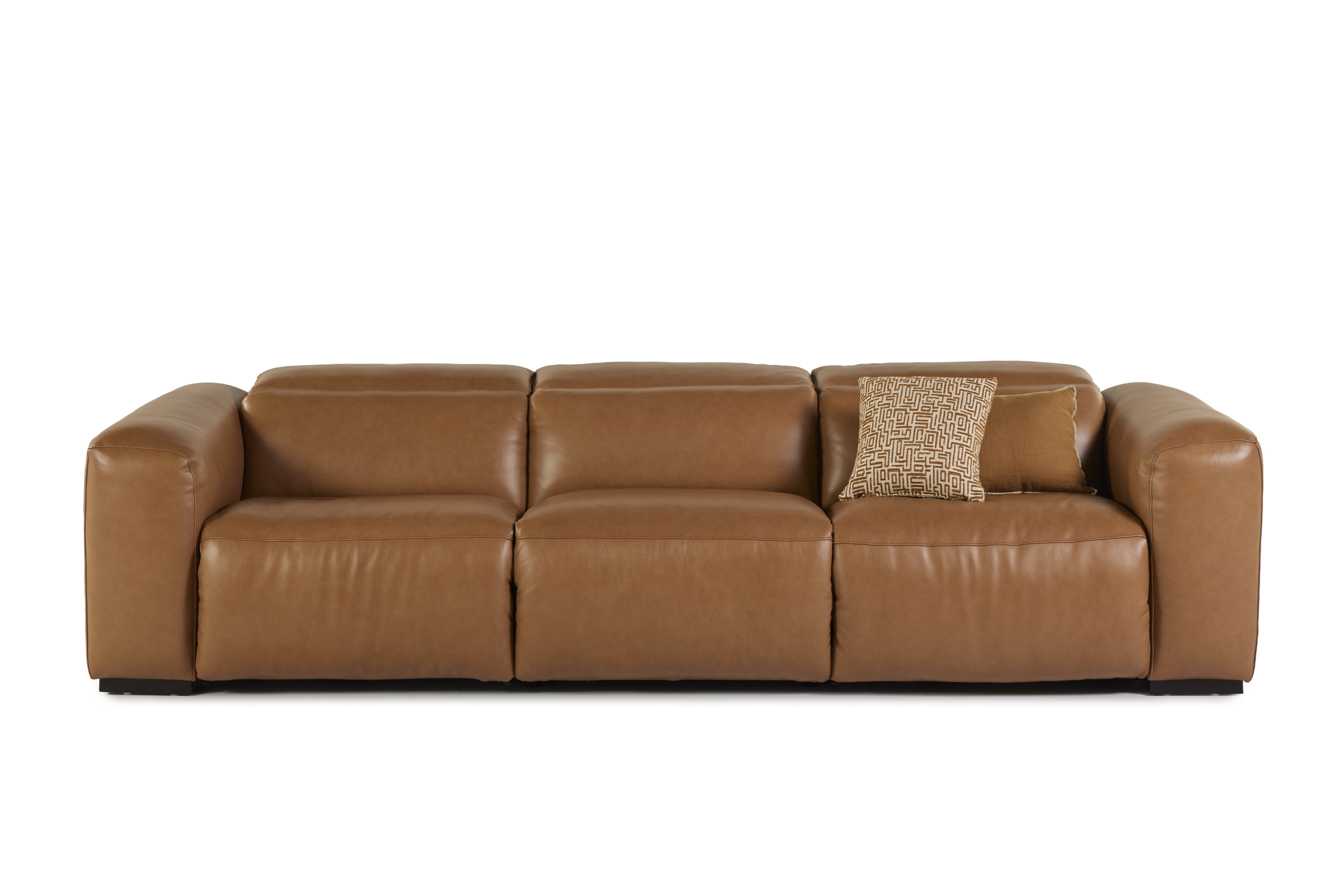 Lederen 4-zit met elektrische relaxfuncties - cognac