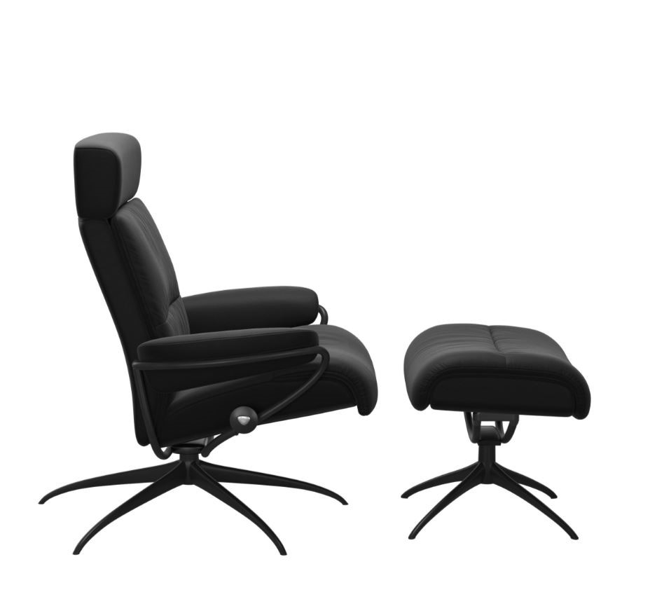 Relaxzetel Tokyo Low Back in leder met voetenbank - zwart