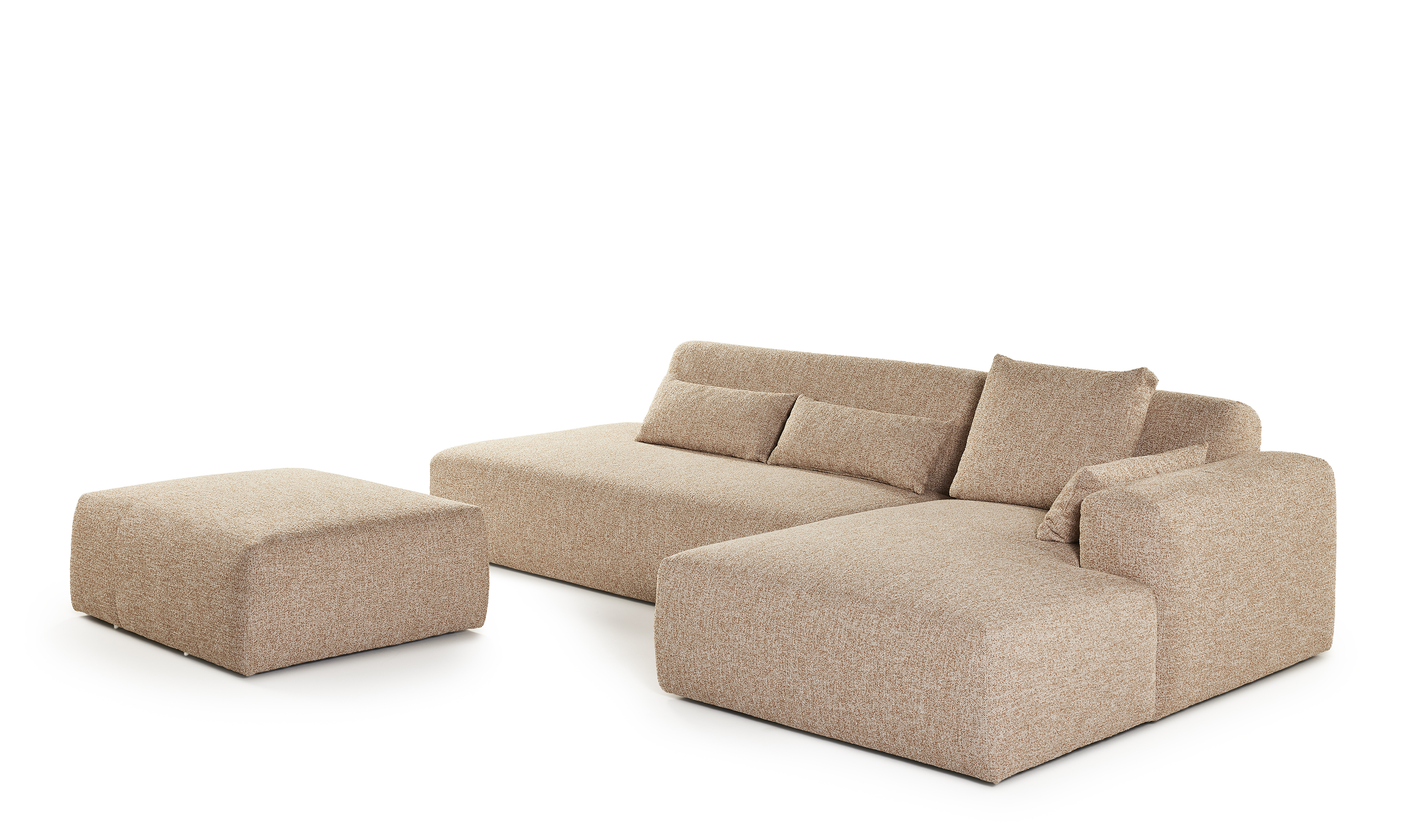 Hoeksalon North met longchair en poef (rechts) - lichtoranje/roze