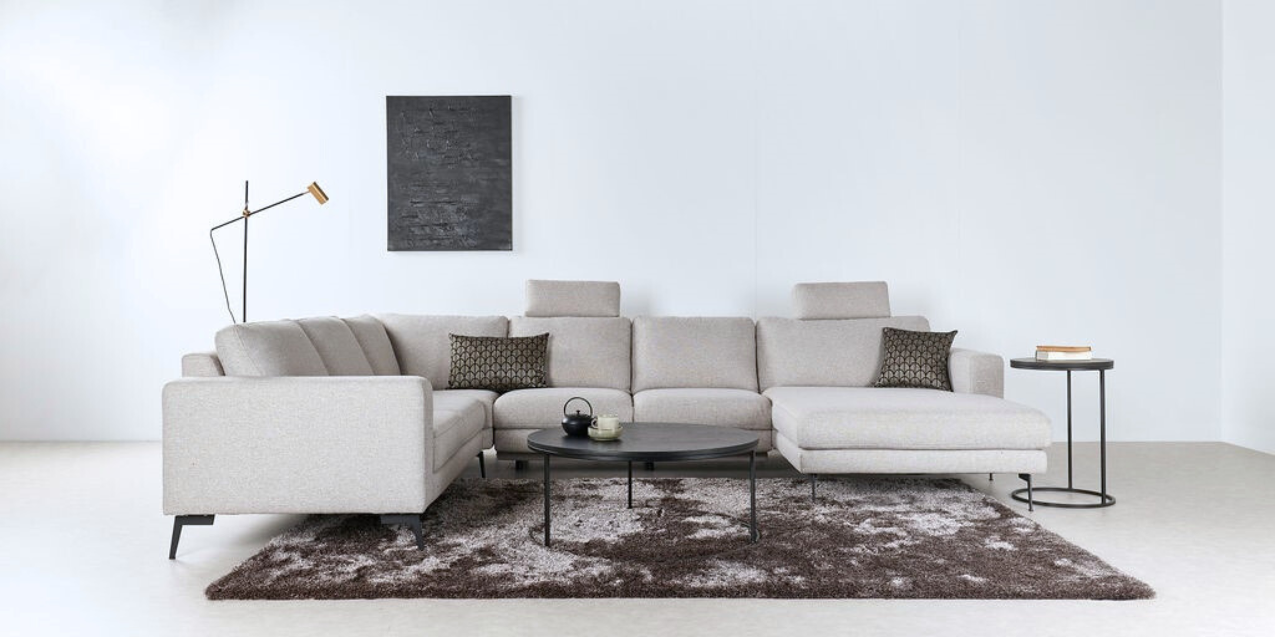 Hoeksalon U-vorm met relax (links) - Shell lichtgrijs