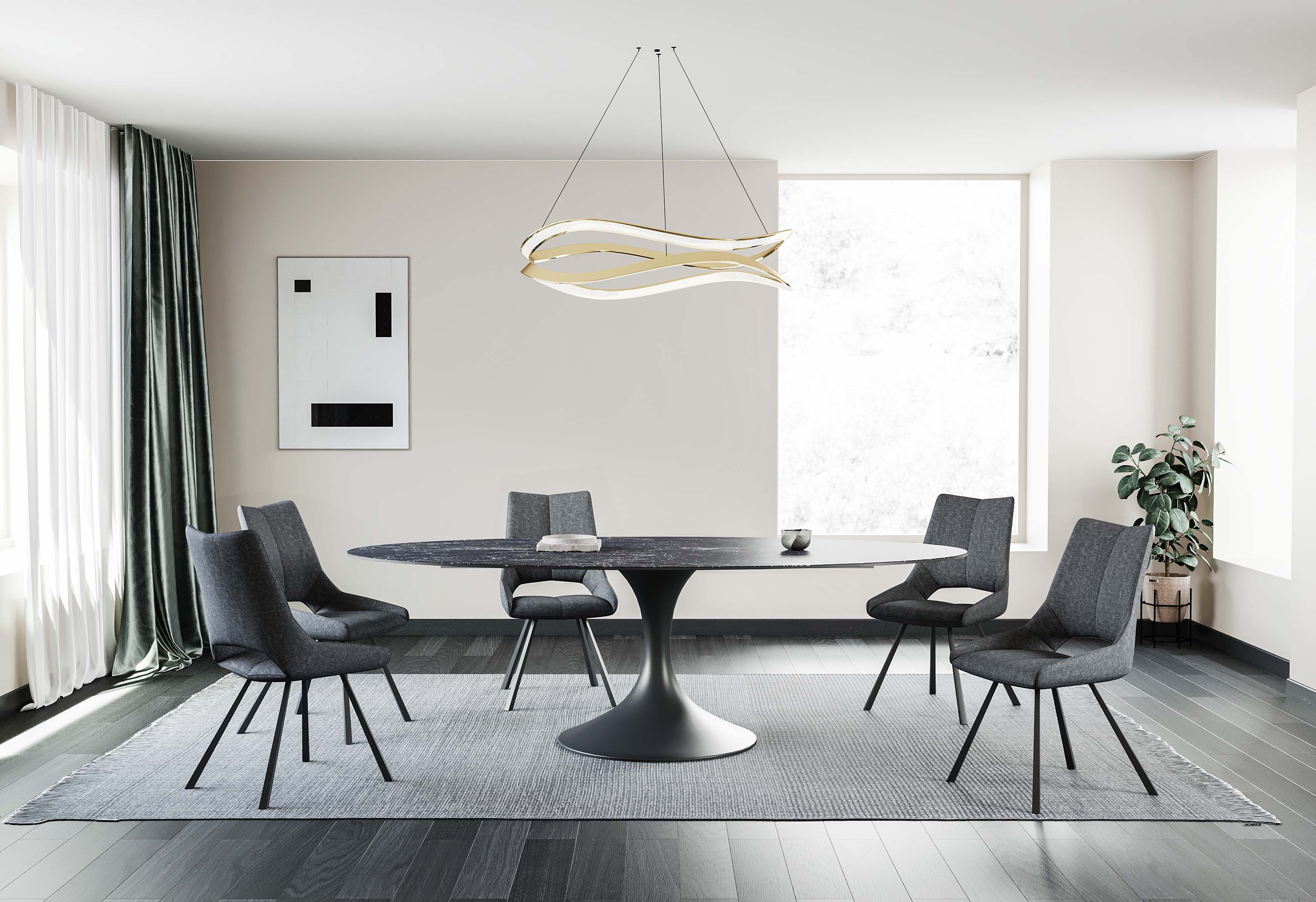 Organische eettafel met waterglas en centrale poot - zwart