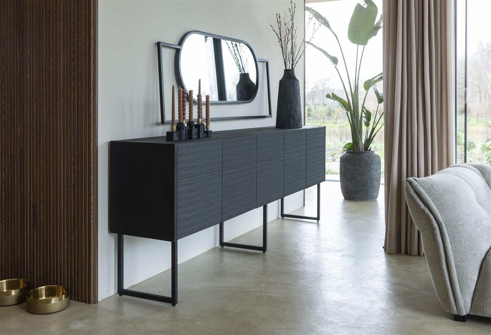 Dressoir Carving met 5 deuren - zwart eiken
